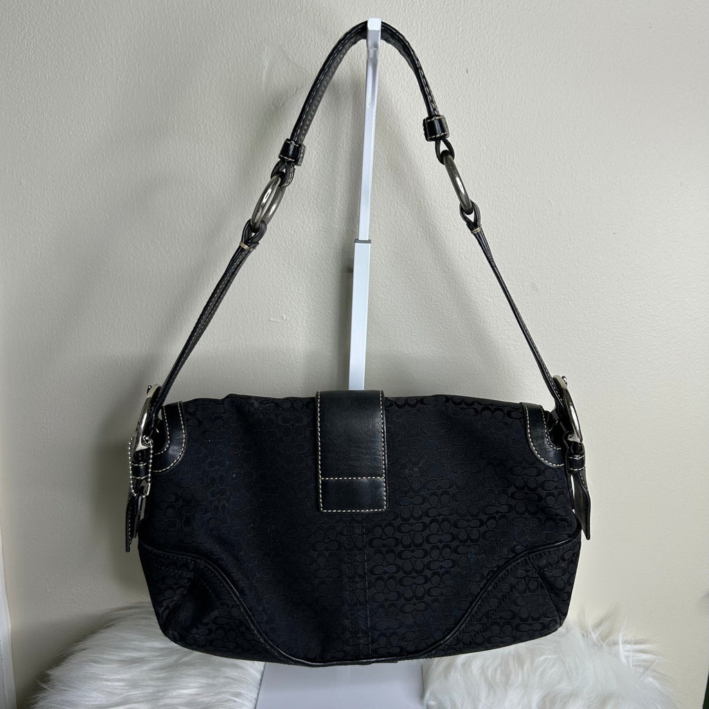 Coach Soho 1466 Black Signature Jacquard Leather Shoulder Bag GOOD