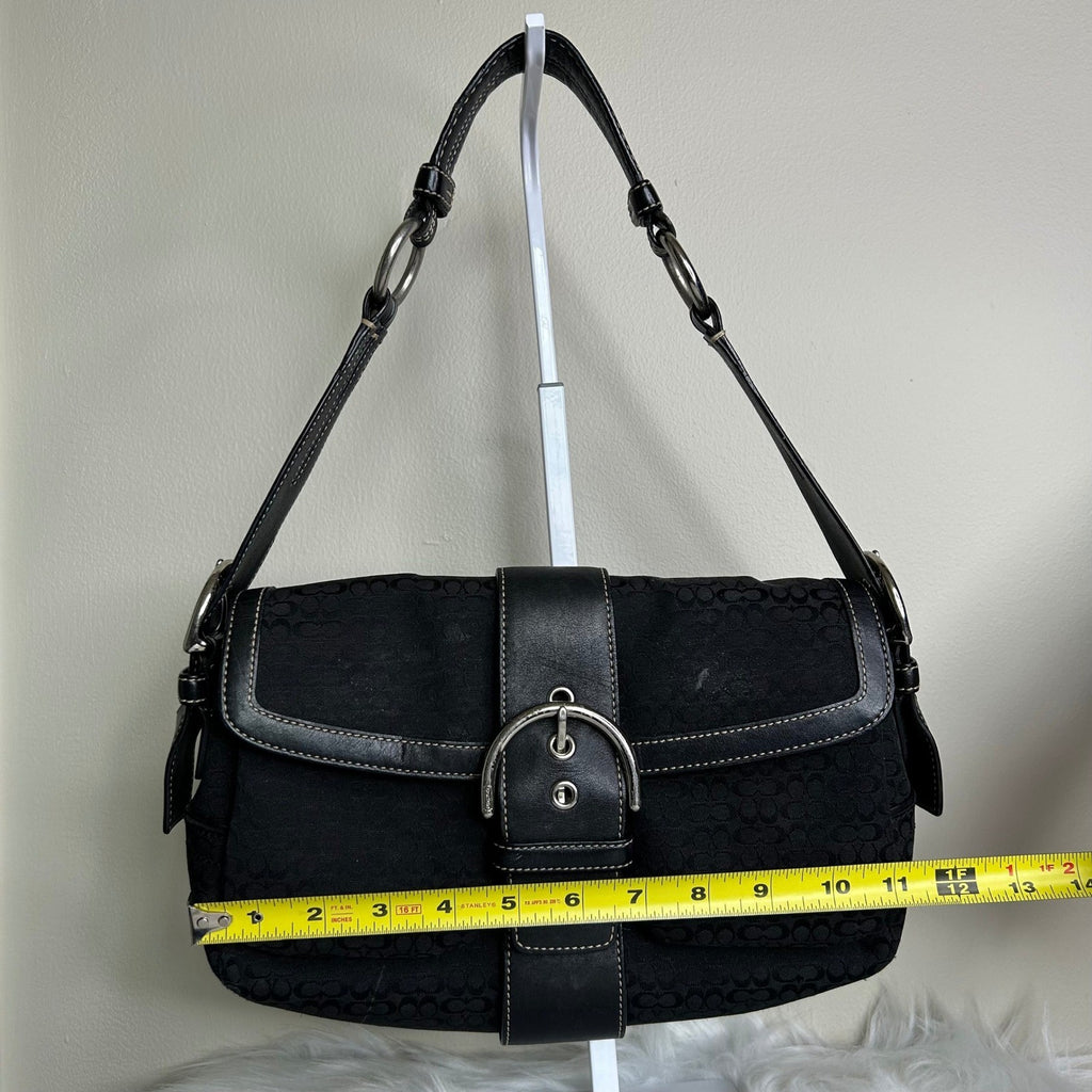 Coach Soho 1466 Black Signature Jacquard Leather Shoulder Bag GOOD