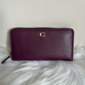 Coach Accordion Zip Wallet Deep Berry Pebbled Leather Excellent