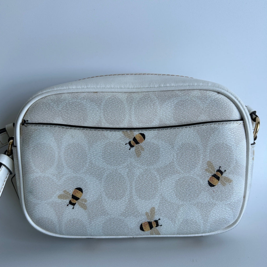 Coach Jamie Camera Bag Chalk White Bee Signature Canvas Leather Crossbody Good