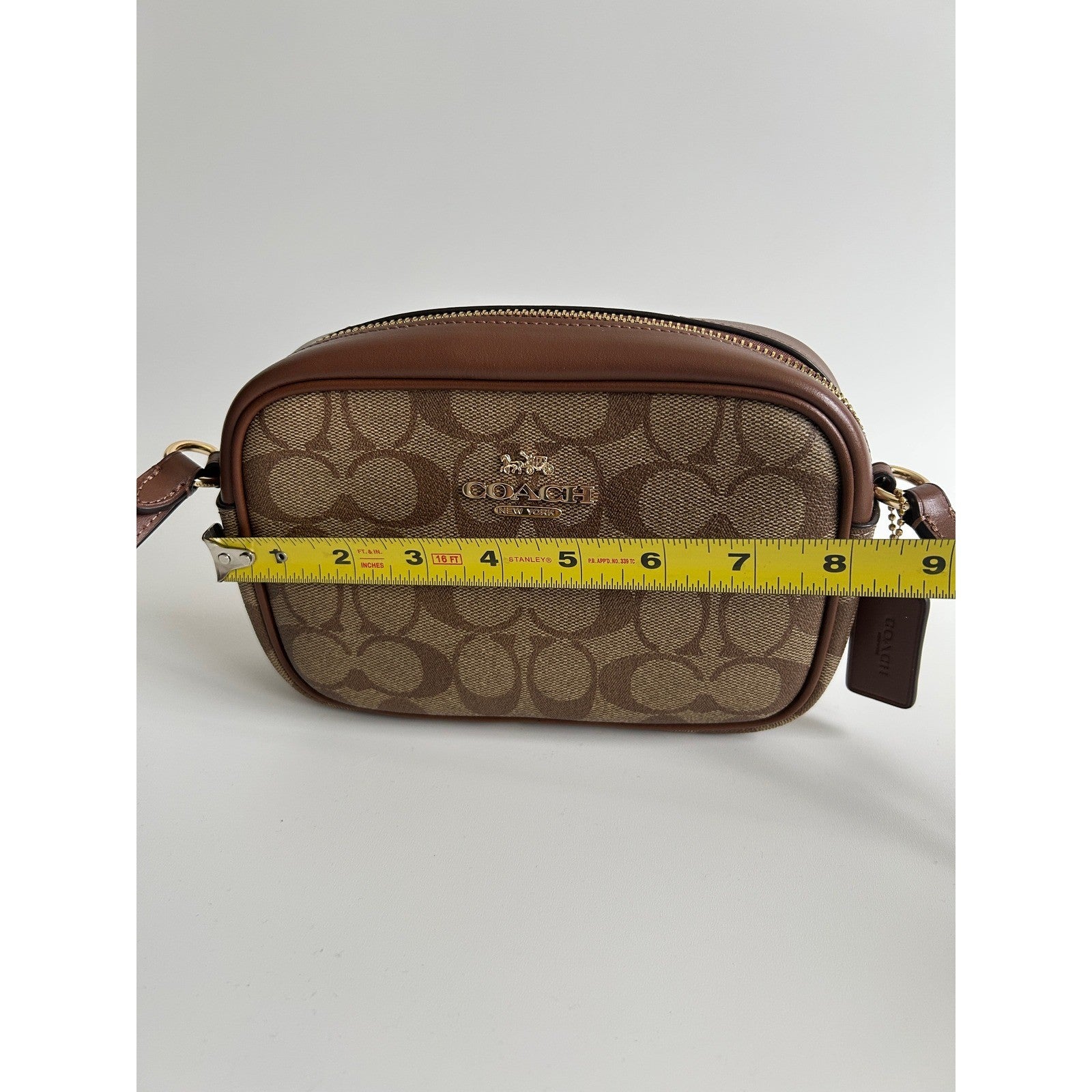 Coach Mini Jamie Camera Bag Brown Signature Canvas Crossbody Excellent