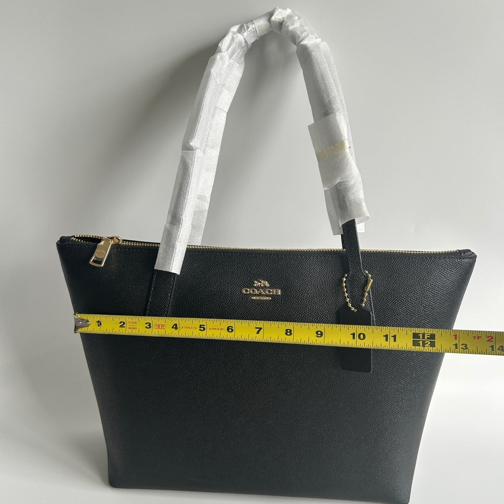 Coach Zip Top Tote Black Crossgrain Leather Bag NEW