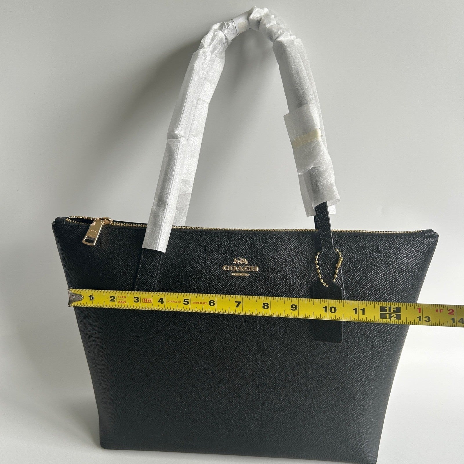 Coach Zip Top Tote Black Crossgrain Leather Bag NEW