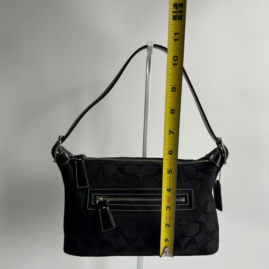Coach Demi Black Signature Jacquard Canvas Leather Shoulder Bag 6044 Excellent