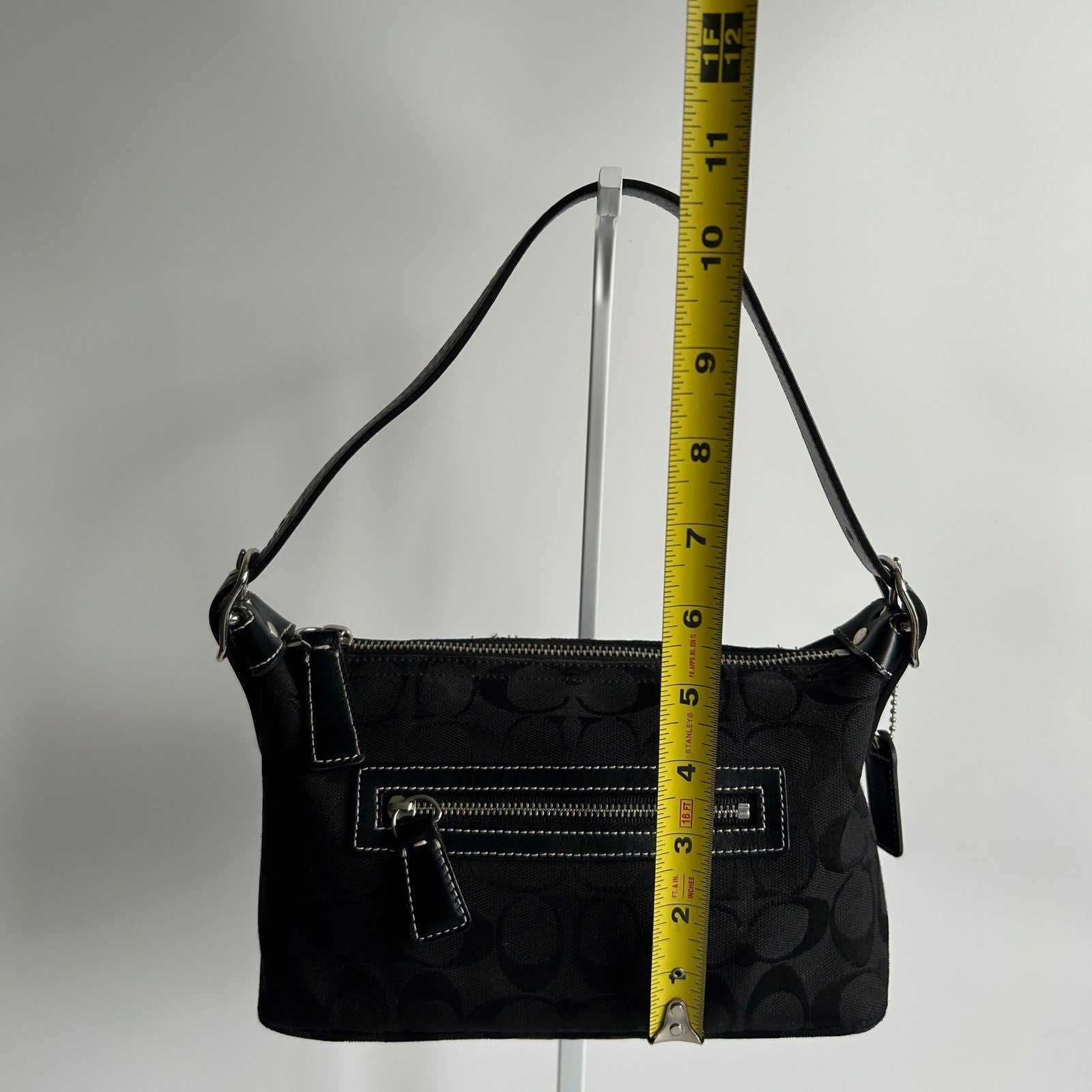 Coach Demi Black Signature Jacquard Canvas Leather Shoulder Bag 6044 Excellent