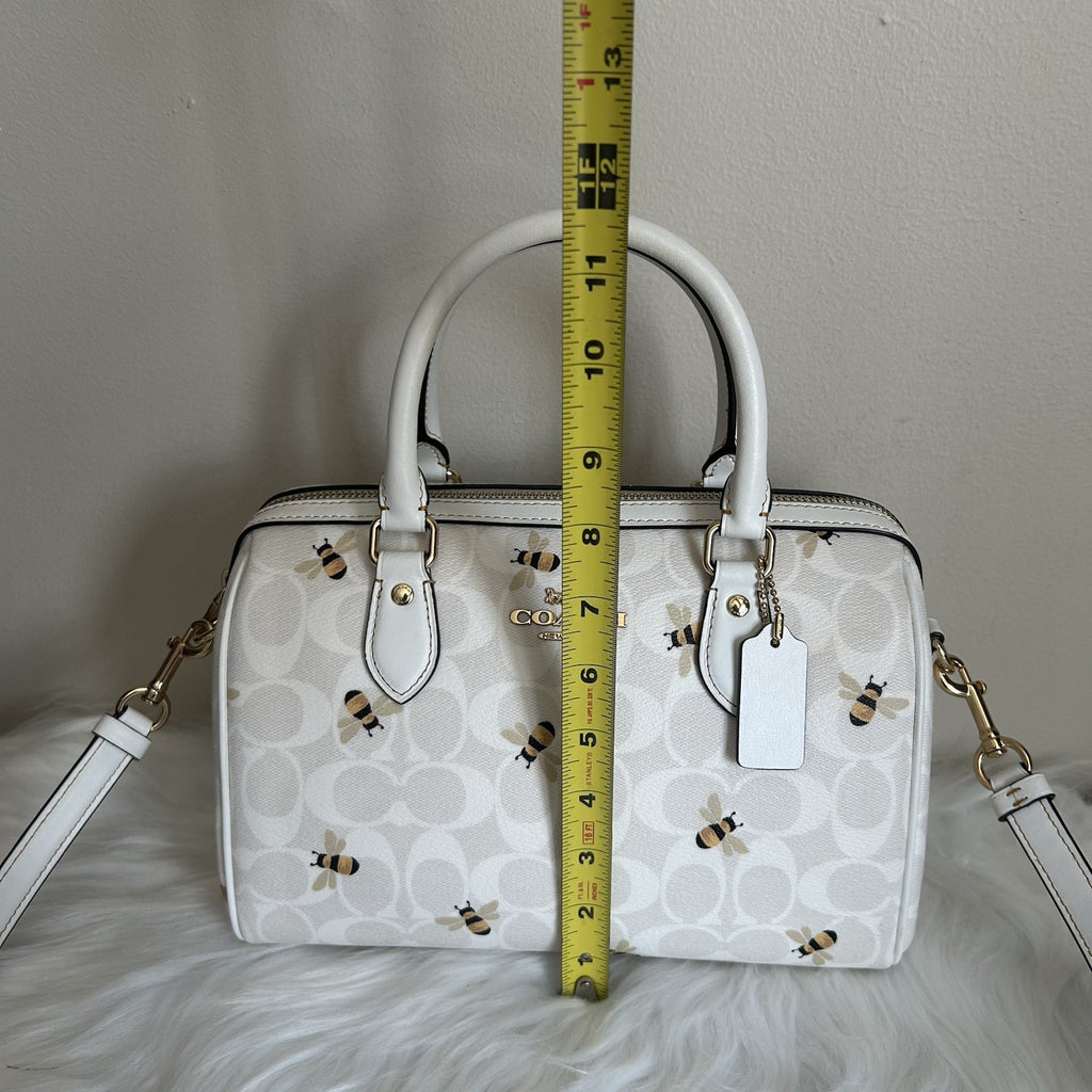 Coach Rowan Satchel Chalk White Bee Signature Canvas Leather Bag Excellent