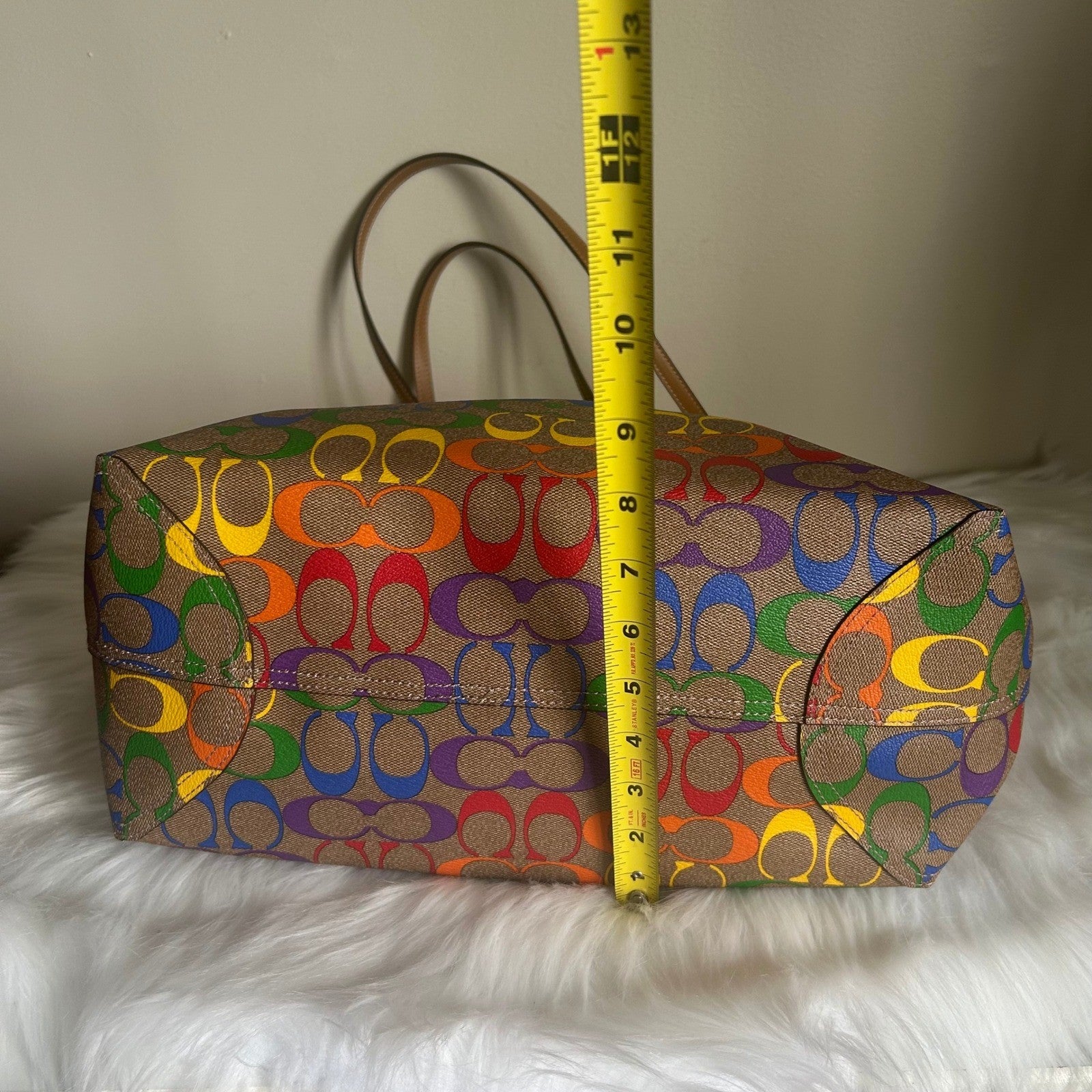 Coach Rainbow Signature Light Saddle Coated Canvas City Tote Bag NEW