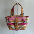 Coach Hampton Stripe Pink Canvas Leather Satchel Bag M053-1888 Fair