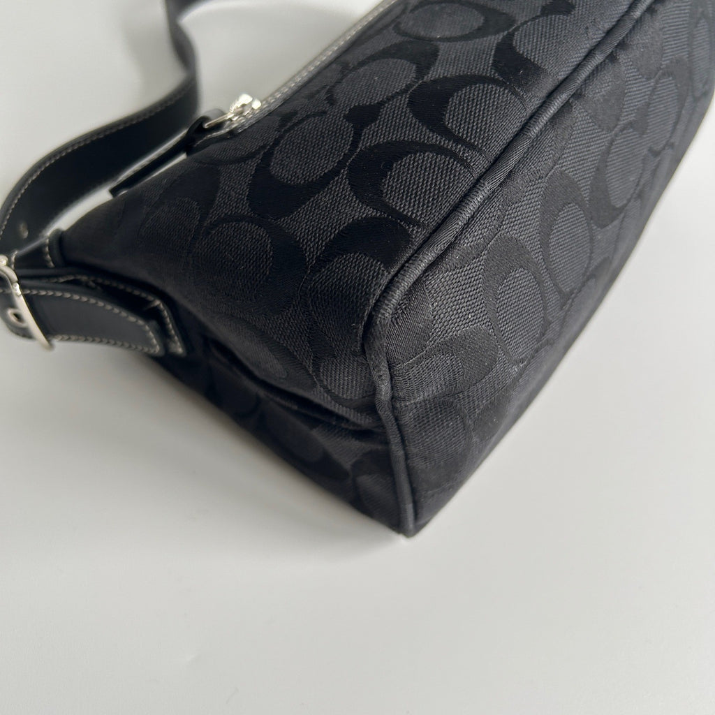 Coach Demi Black Signature Jacquard Canvas Leather Shoulder Bag 6044 Excellent