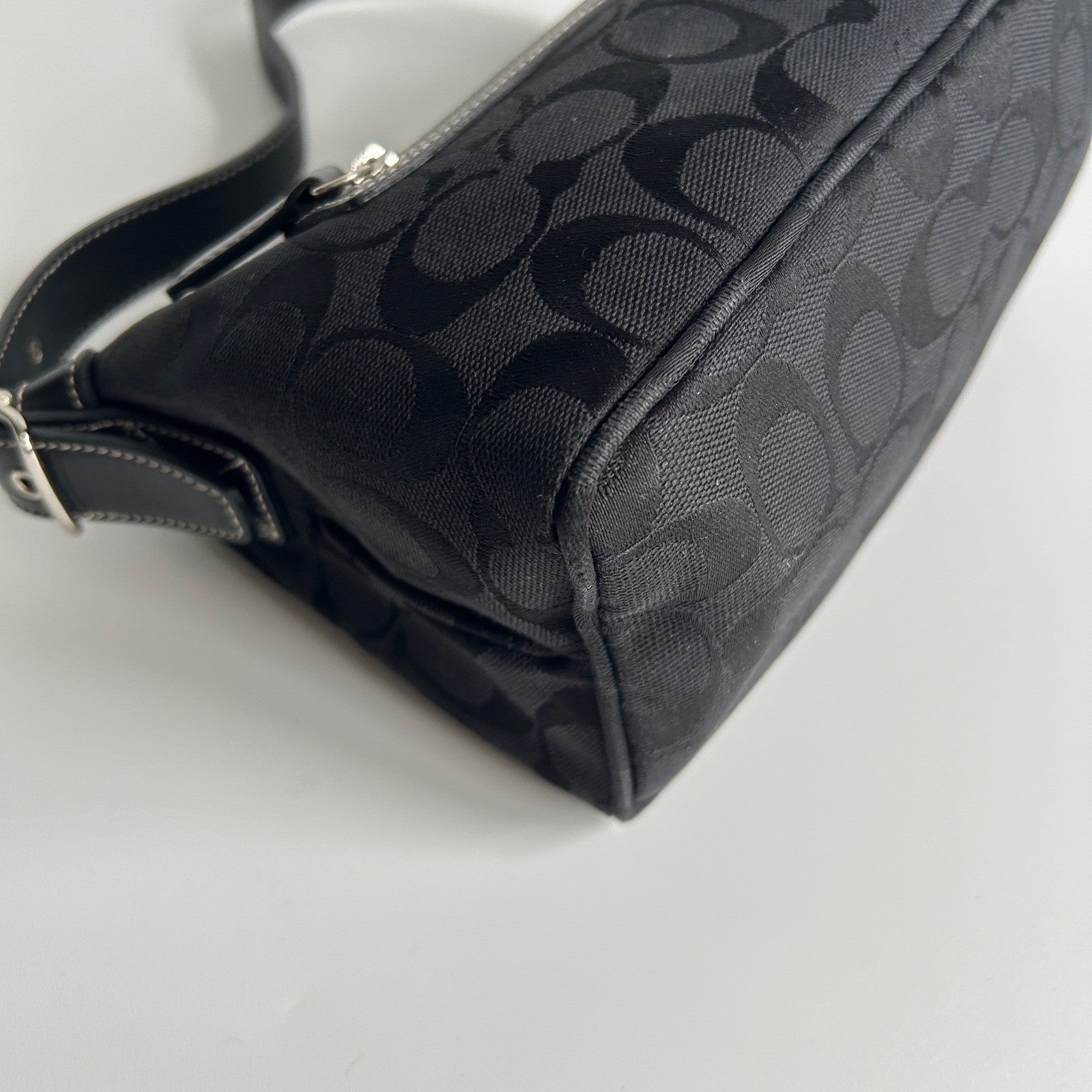 Coach Demi Black Signature Jacquard Canvas Leather Shoulder Bag 6044 Excellent