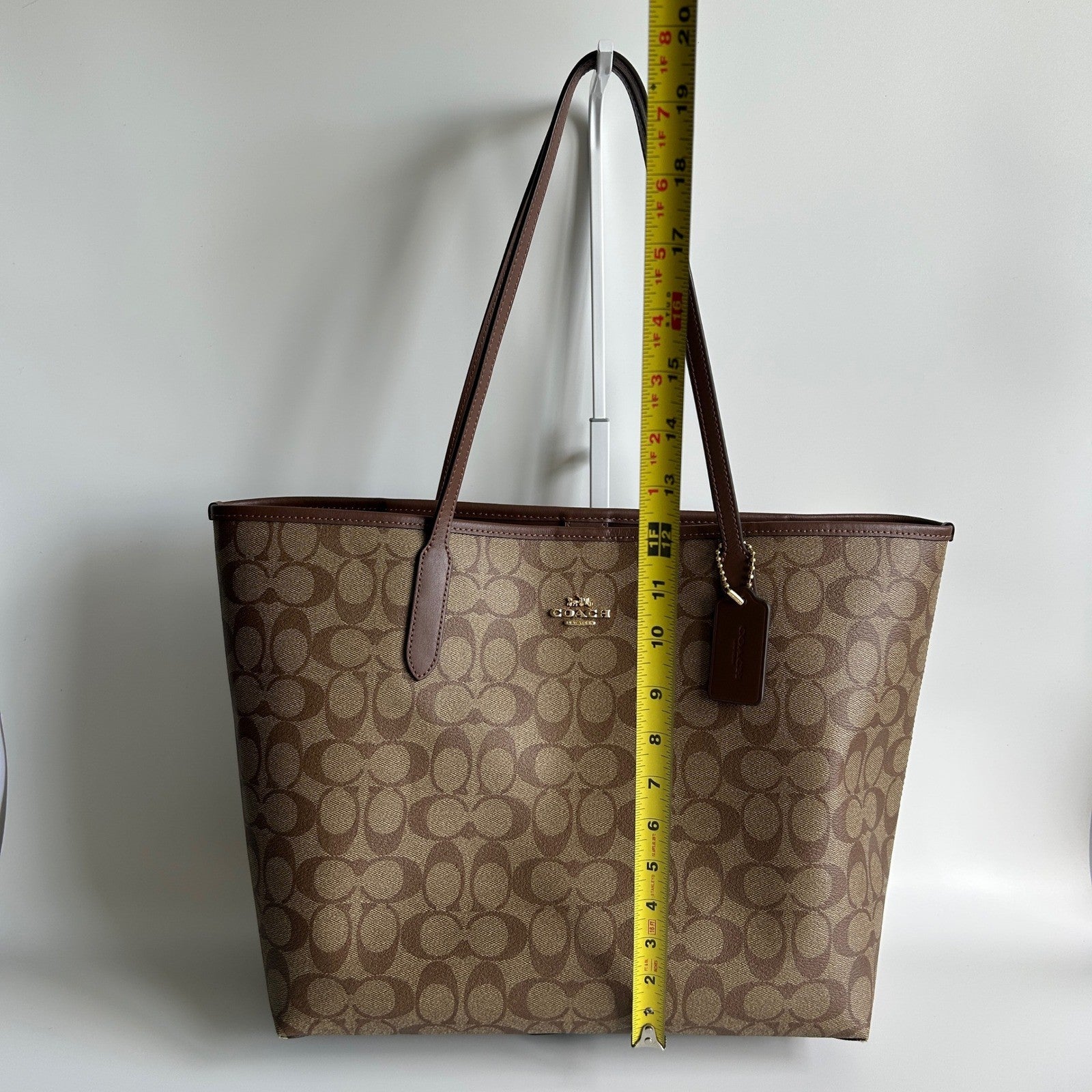 Coach City Tote Brown Signature Coated Canvas Leather Bag C2496 Good