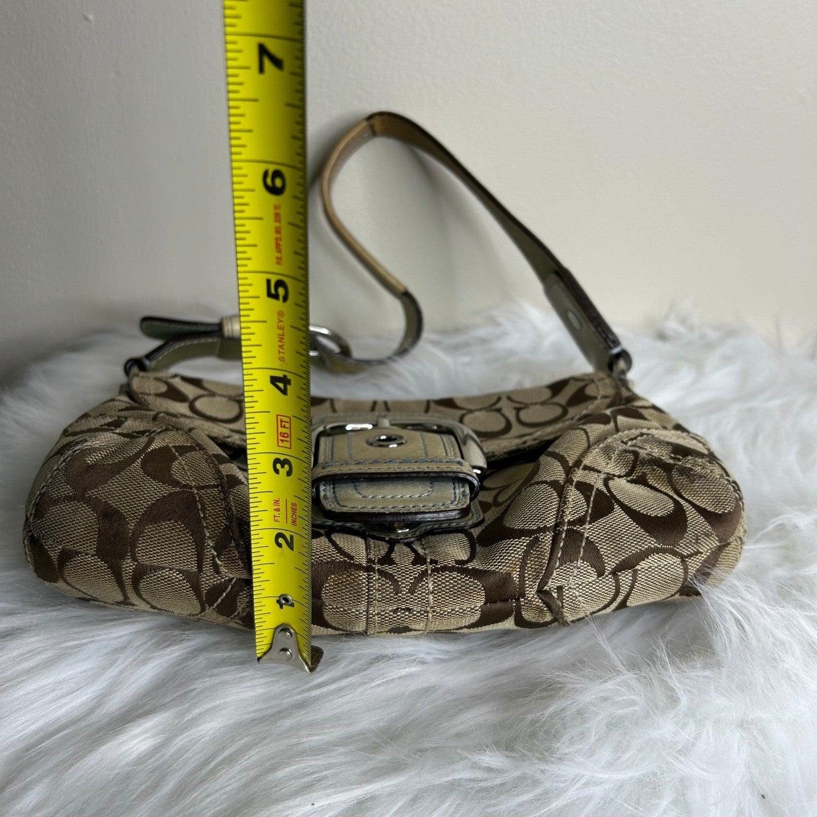 Coach Soho Signature Flap Brown Blue Canvas Leather Shoulder Bag D0871-11860