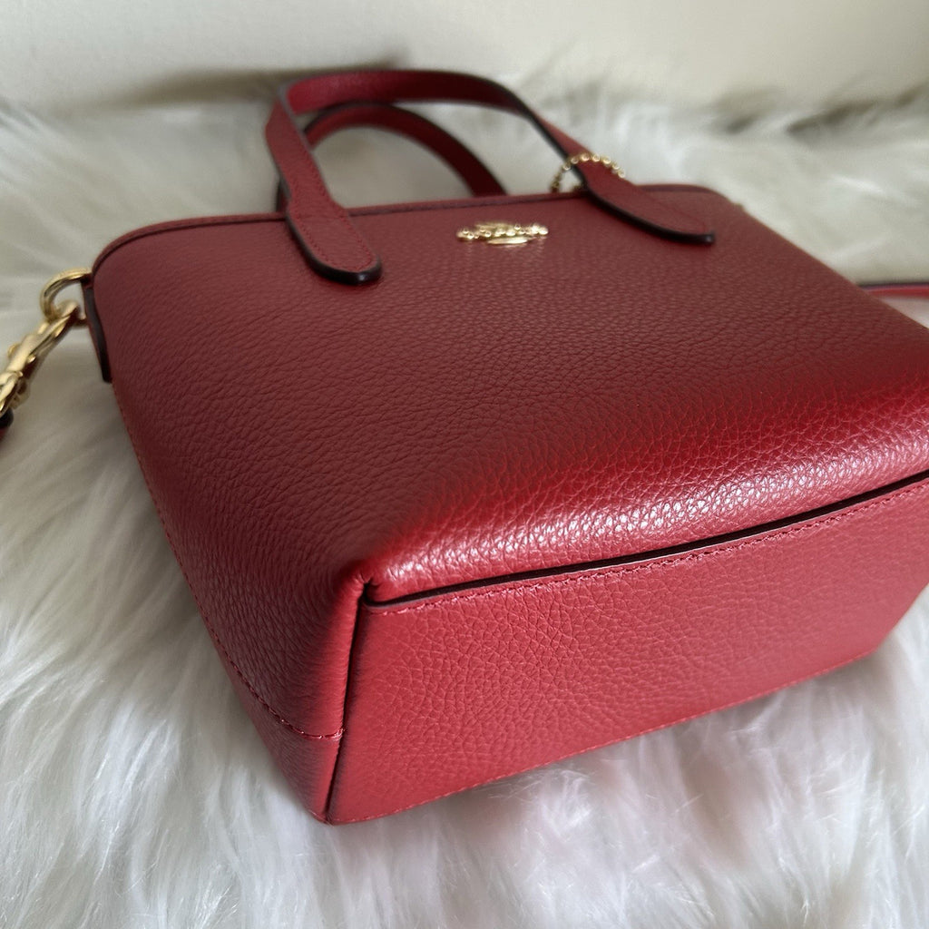 Coach Mini City Tote Red Pebbled Leather Shoulder Bag Excellent