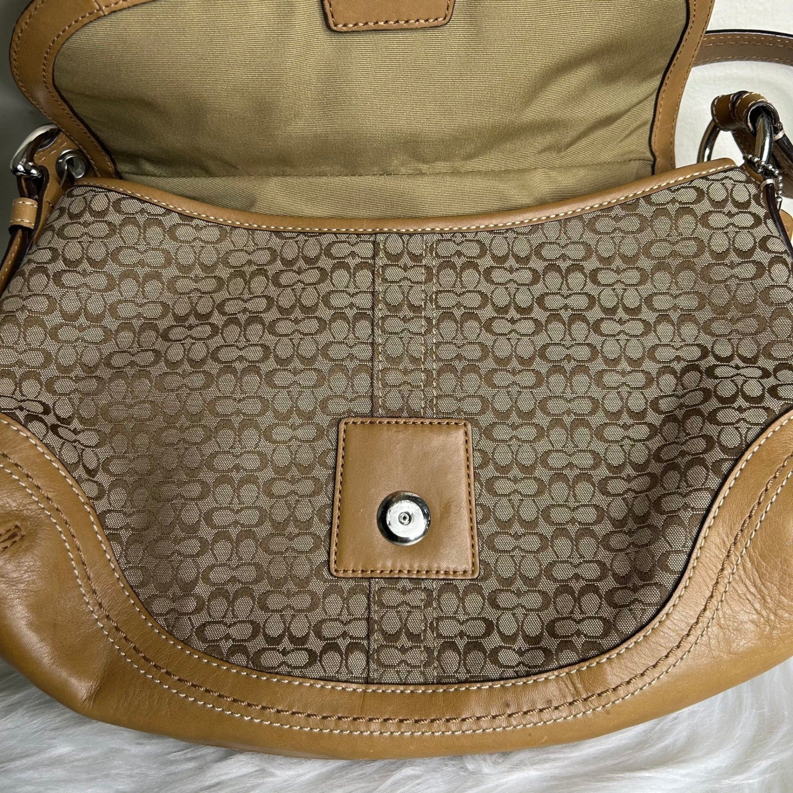 Coach Soho Flap Brown Signature Canvas Leather Shoulder Bag F10926 Good