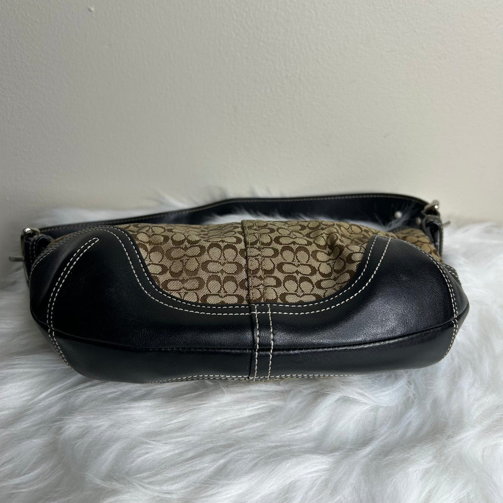 Coach Soho Signature Brown Black Canvas Leather Hobo Bag 6351 Excellent