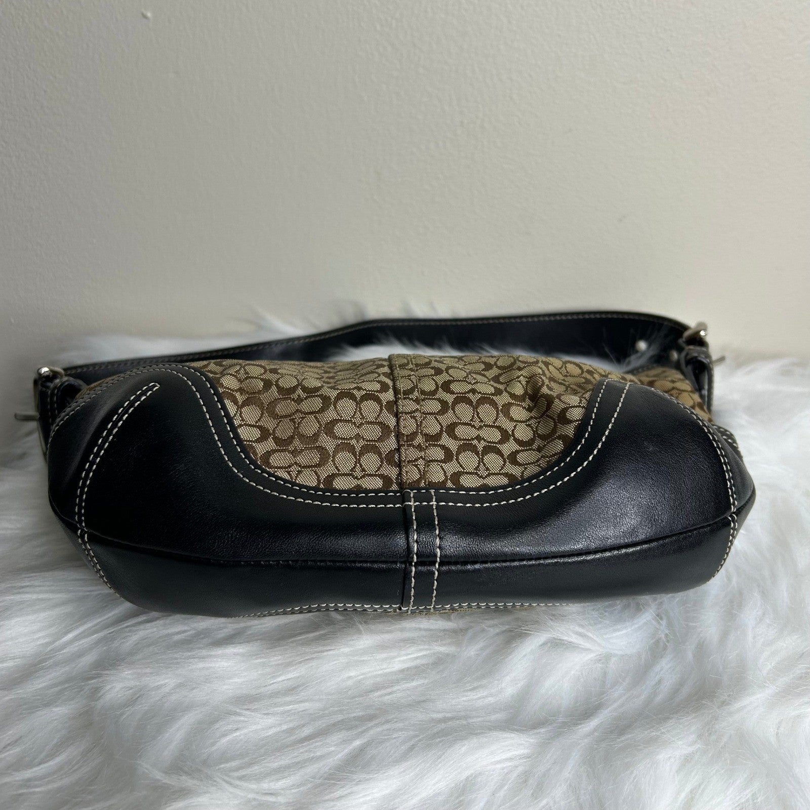 Coach Soho Signature Brown Black Canvas Leather Hobo Bag 6351 Excellent