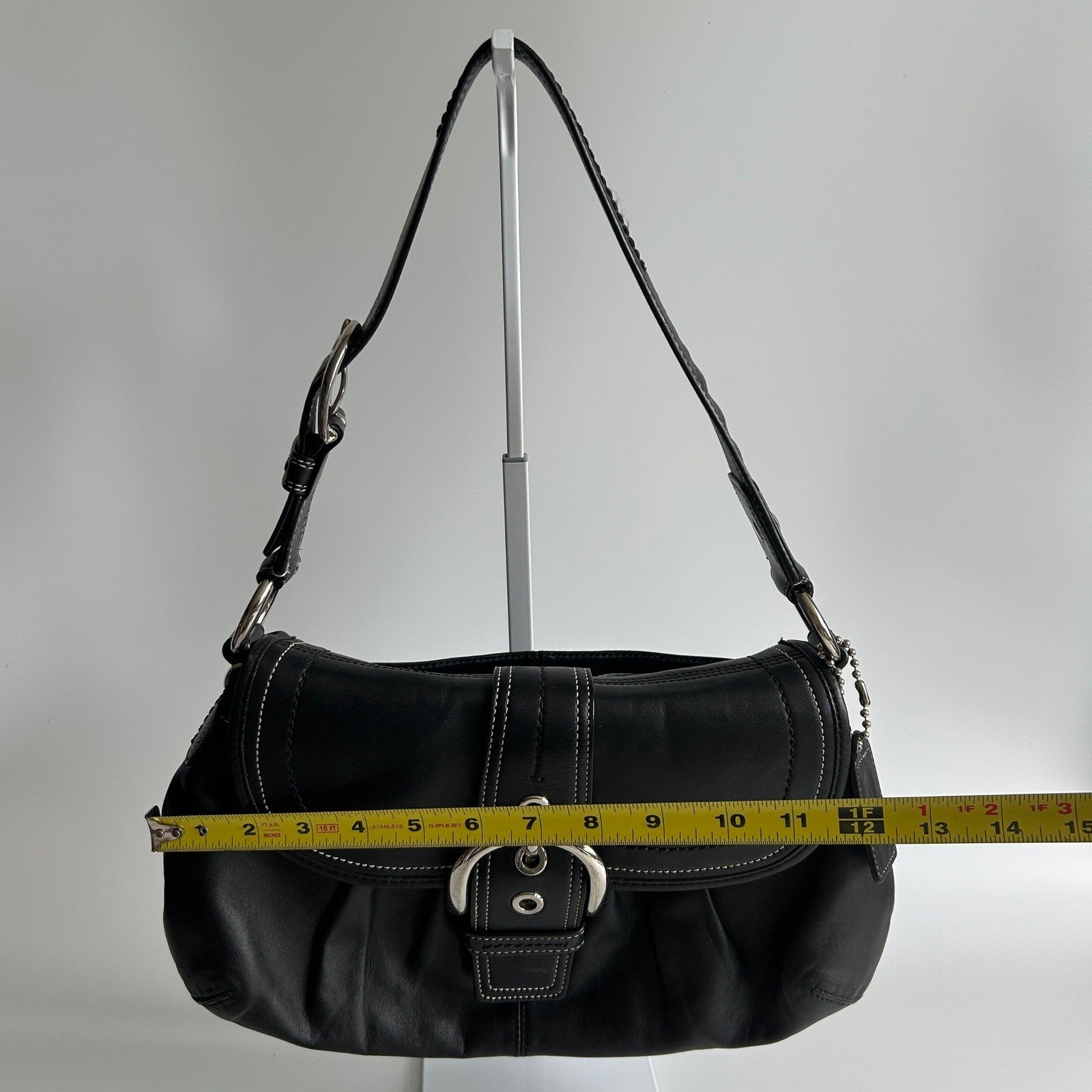 Coach Pleated Flap Black Leather Shoulder Bag F15204 Excellent