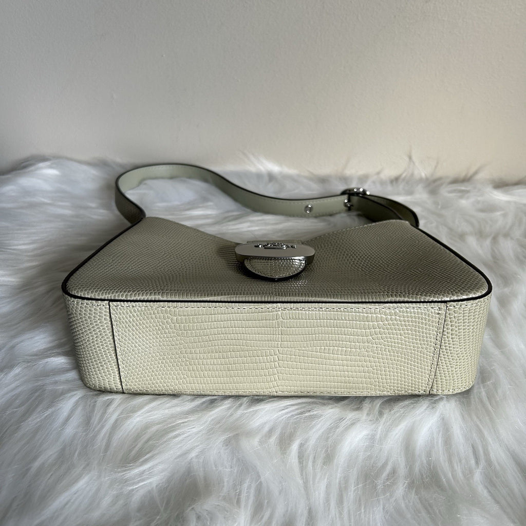 Coach Eliza Light Green Lizard Embossed Leather Shoulder Bag Excellent