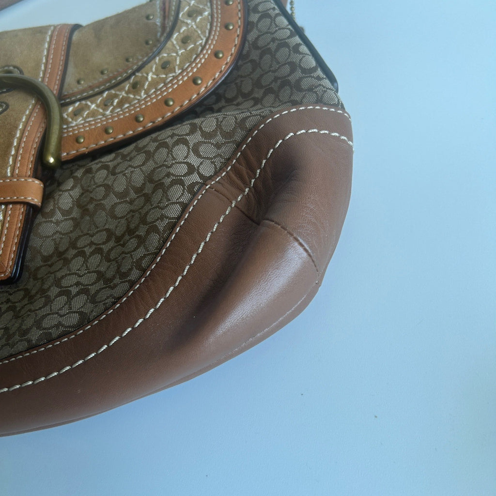 Coach Soho Signature Southwest Brown Canvas Leather Hobo Bag F11517 Excellent