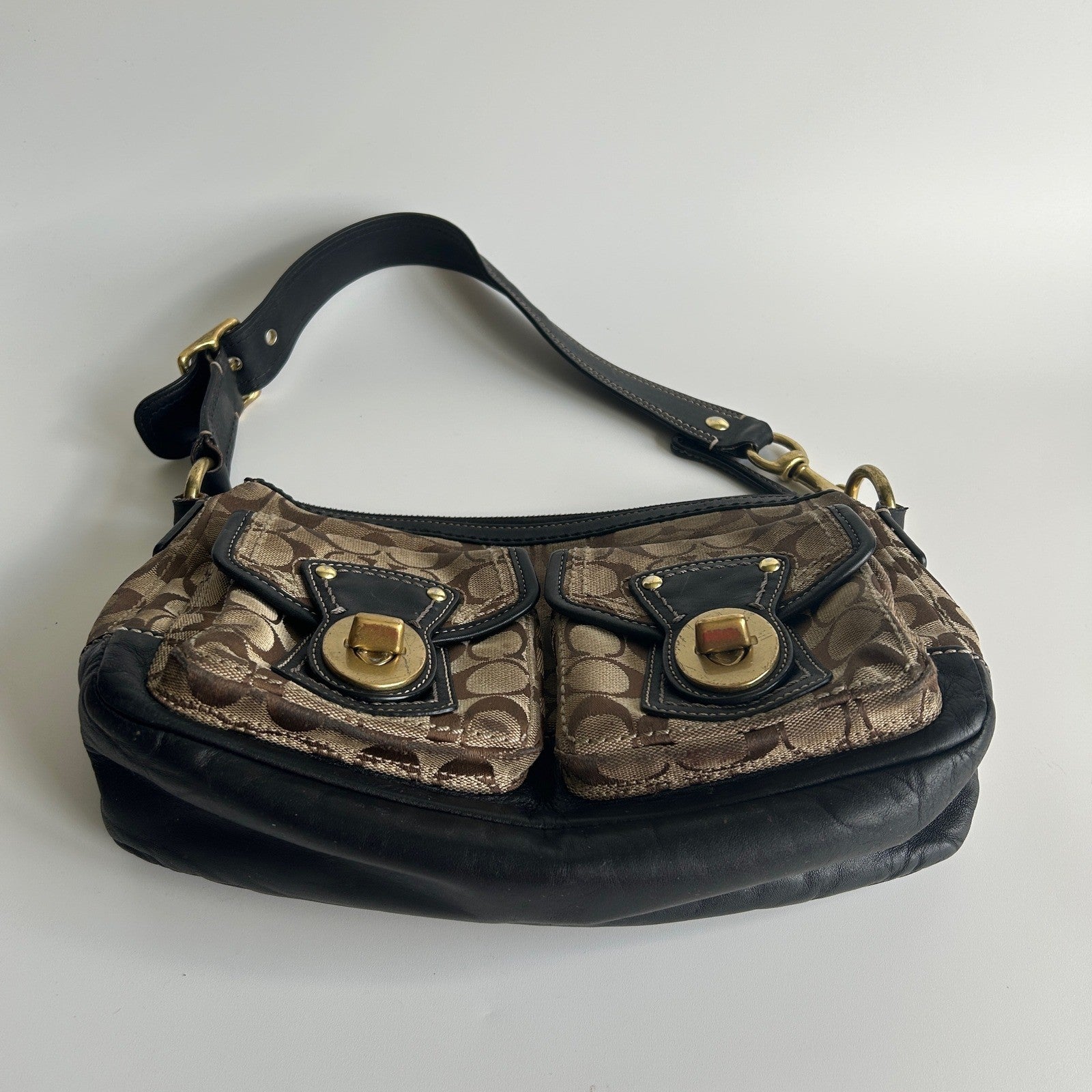 Coach Legacy Signature Brown Canvas Leather Shoulder Bag F12869 Fair