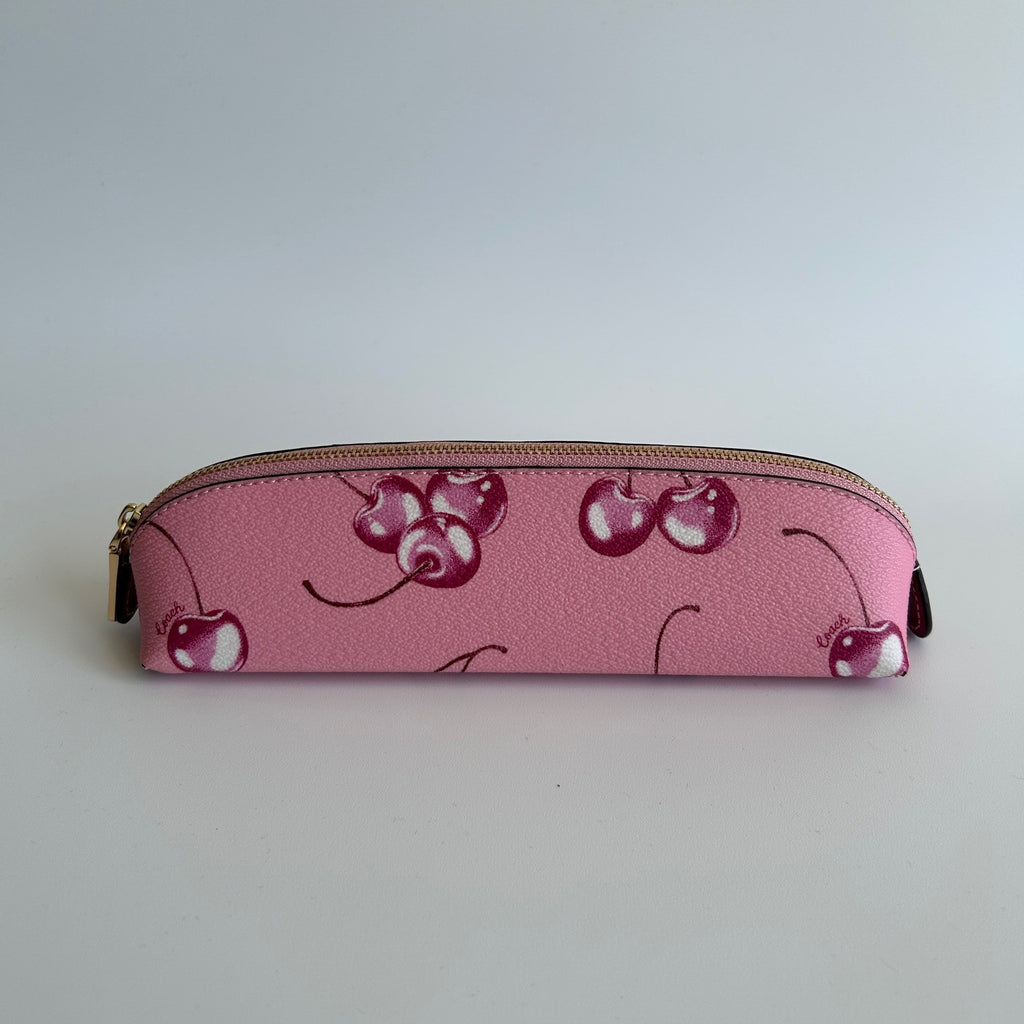 Coach Pencil Case Pink Cherry Coated Canvas Cosmetic Bag Excellent