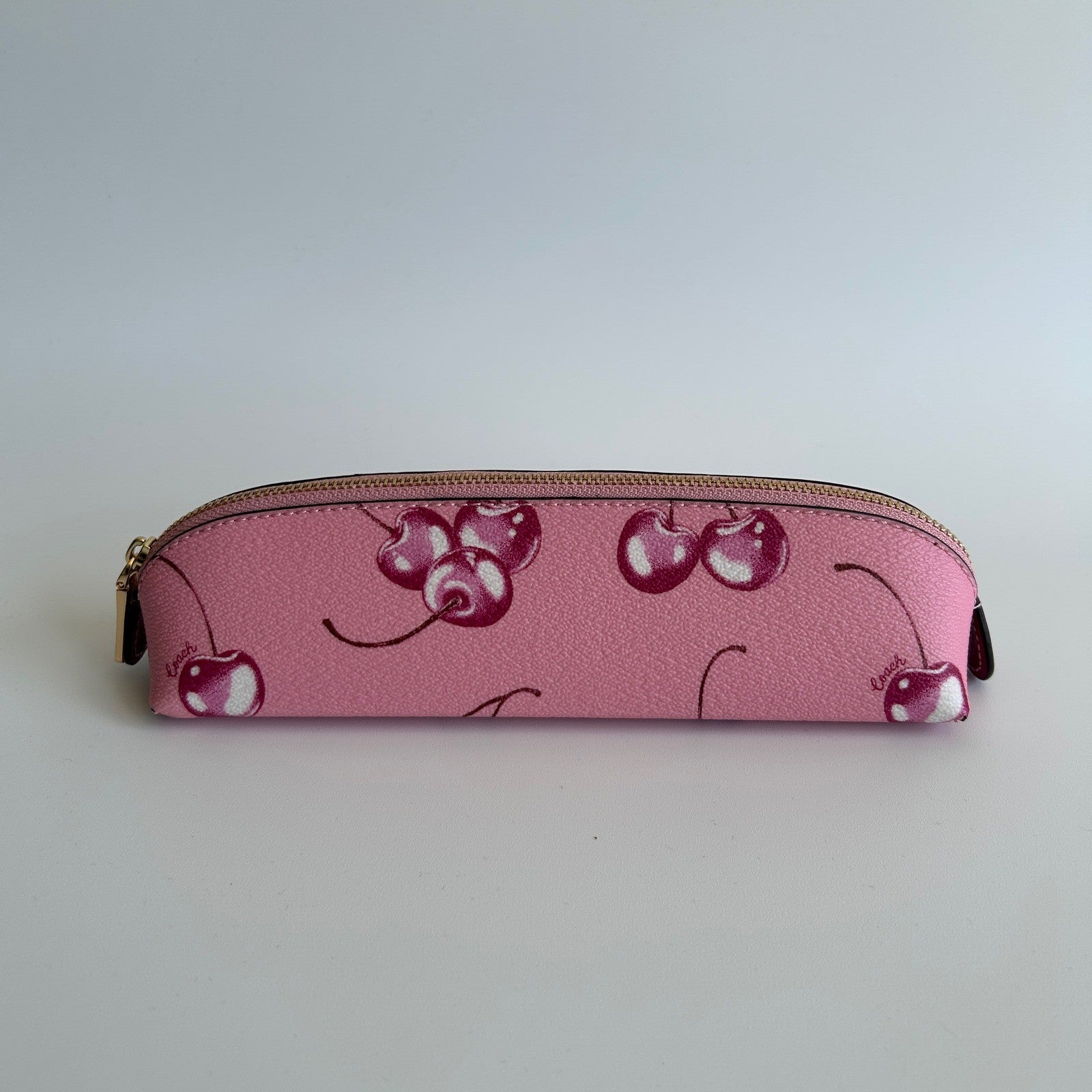 Coach Pencil Case Pink Cherry Coated Canvas Cosmetic Bag Excellent