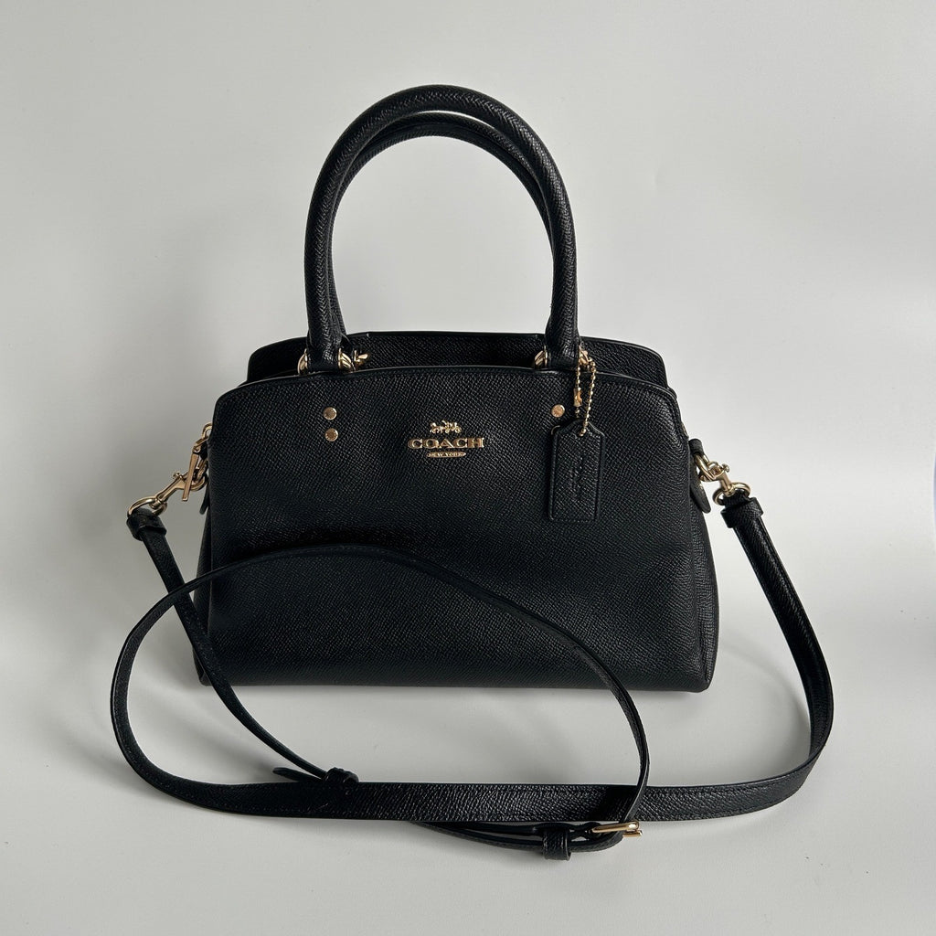 Coach Mini Lillie Carryall Black Crossgrain Leather Satchel Excellent