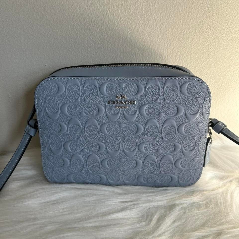 Coach Mini Camera Bag Twilight Blue Pebbled Leather Crossbody NEW
