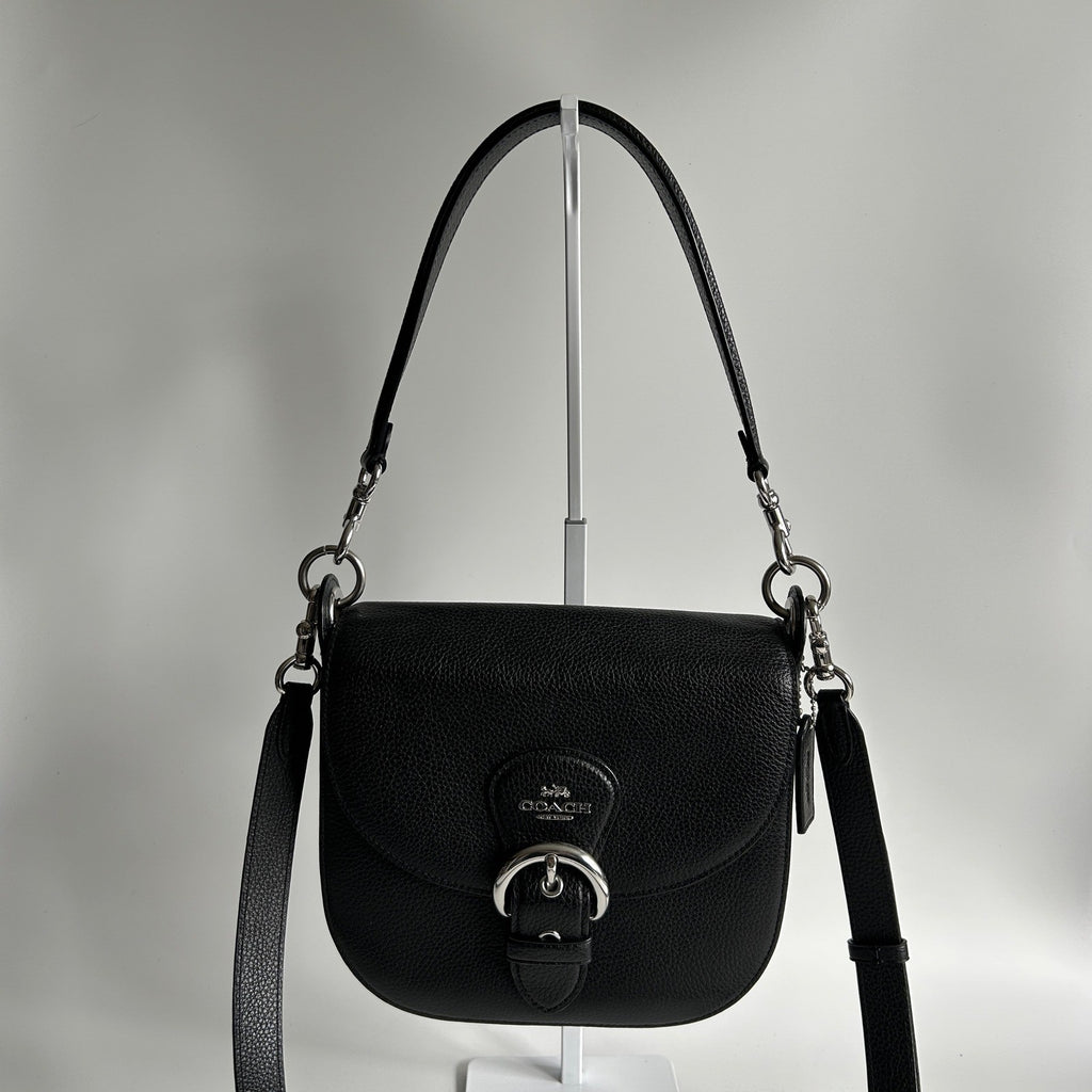 Coach Kleo Shoulder Bag 23 Black Pebbled Leather C5686 Excellent