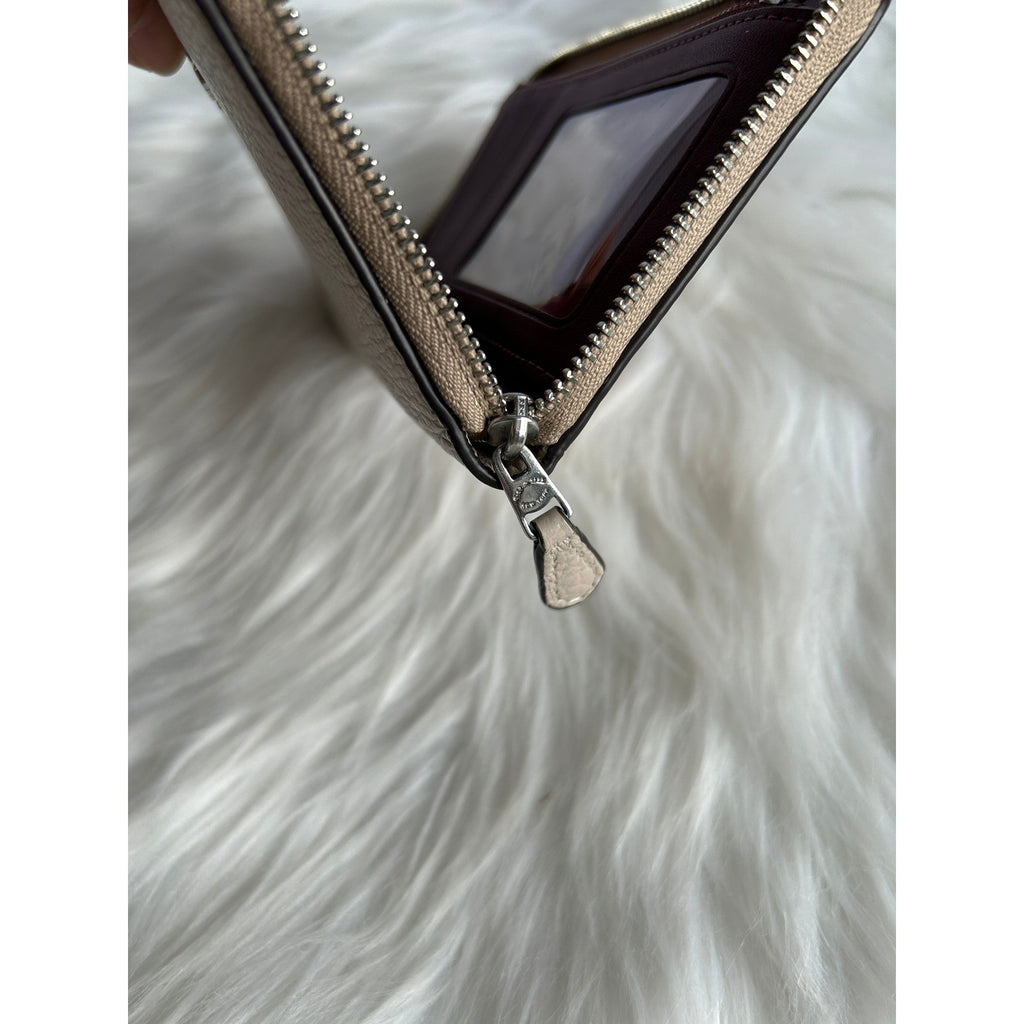 Coach Medium Zip Around Taupe Pebbled Leather Wallet Excellent
