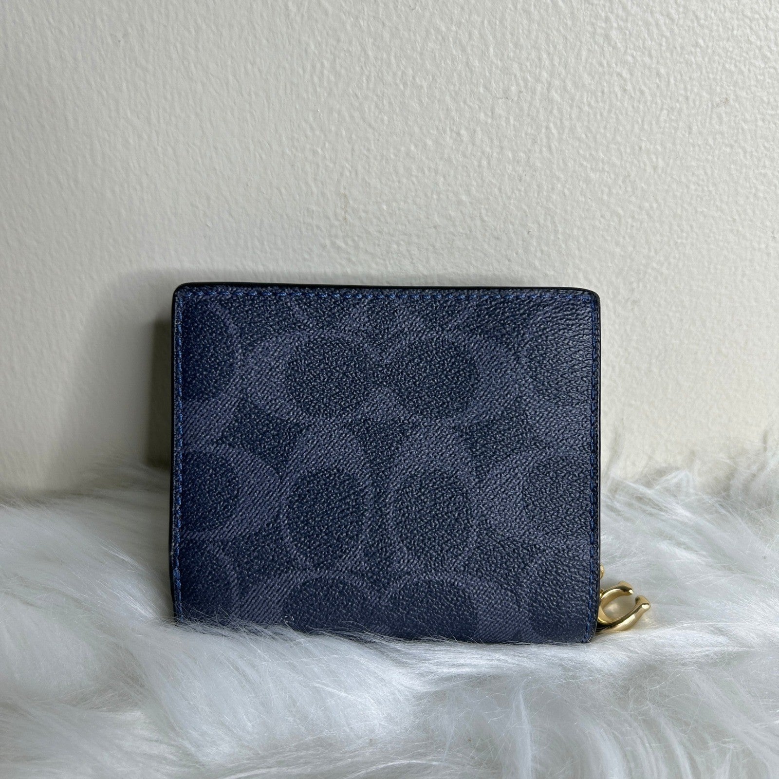 Coach Snap Wallet Midnight Denim Signature Canvas Leather C3321 Excellent