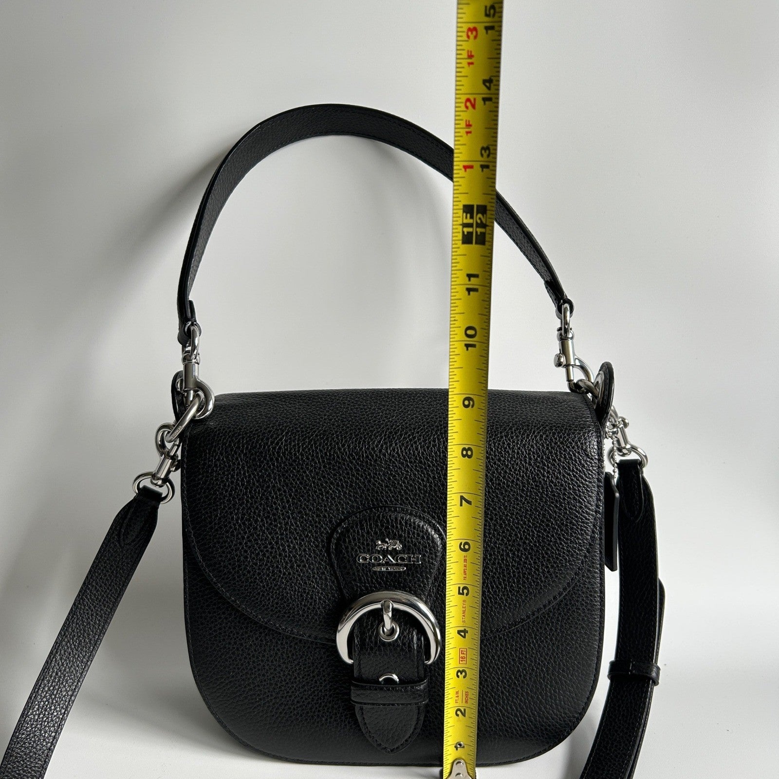 Coach Kleo Shoulder Bag 23 Black Pebbled Leather C5686 Excellent