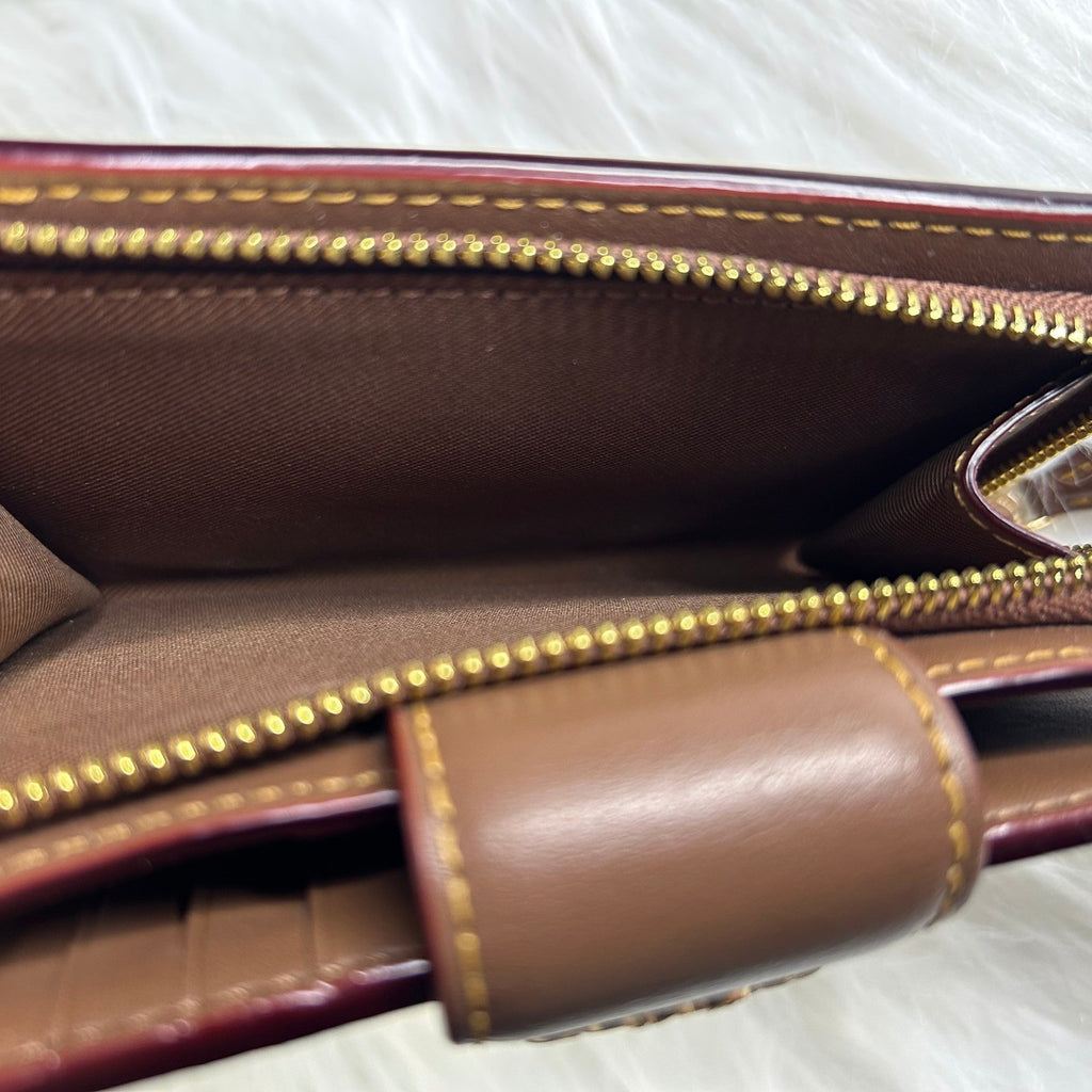 Coach Medium Corner Zip Wallet Brown Wildflower Signature Canvas Excellent