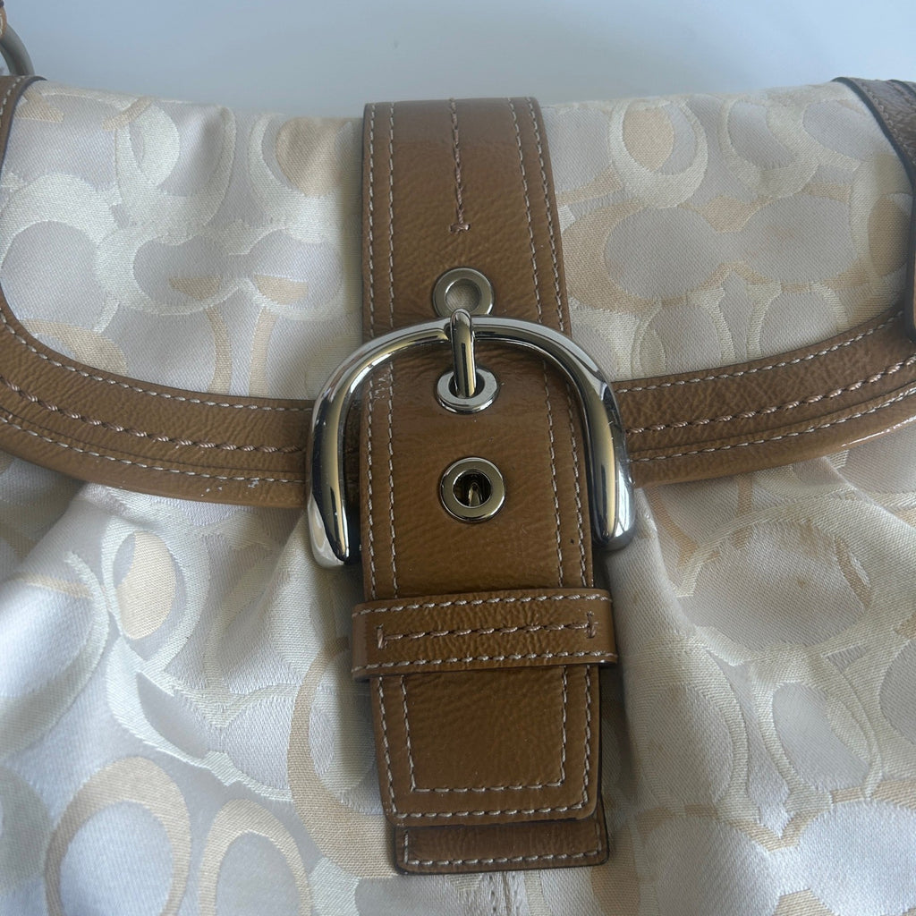 Coach Soho Signature Cream Tan Jacquard Leather Shoulder Bag GOOD