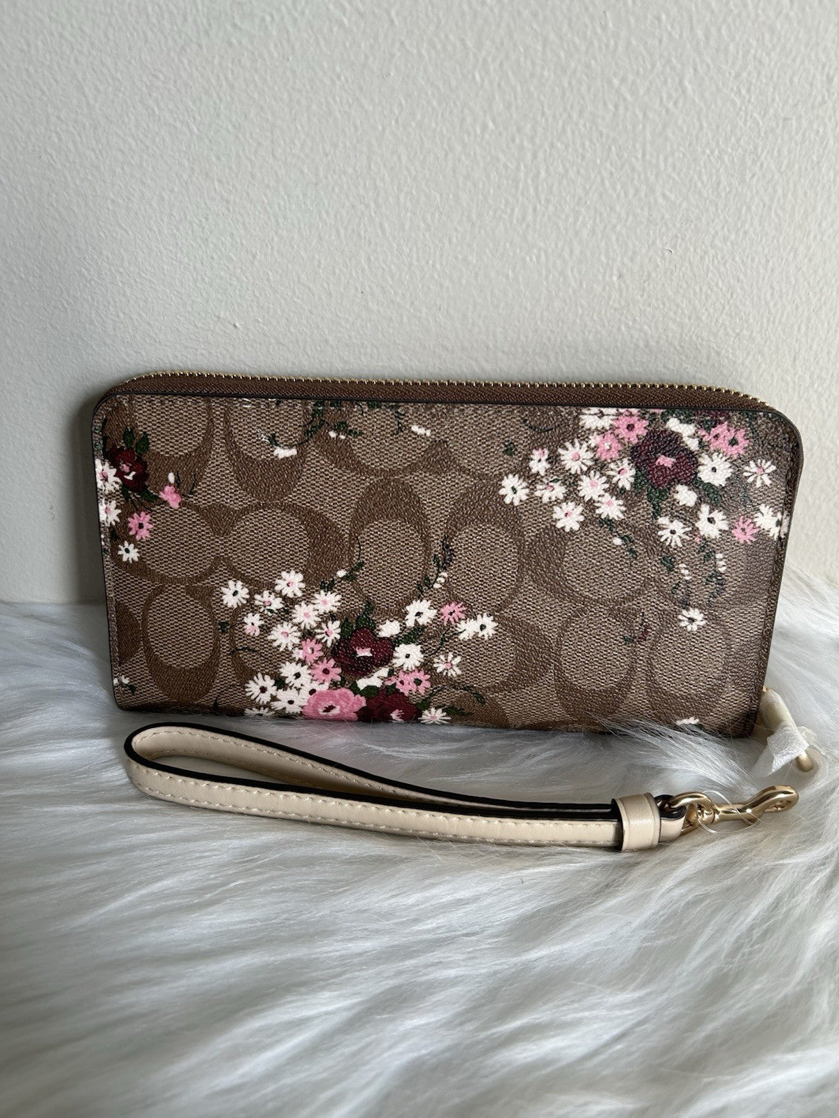 Coach Long Zip Around Khaki Multi Floral Canvas Wallet NEW