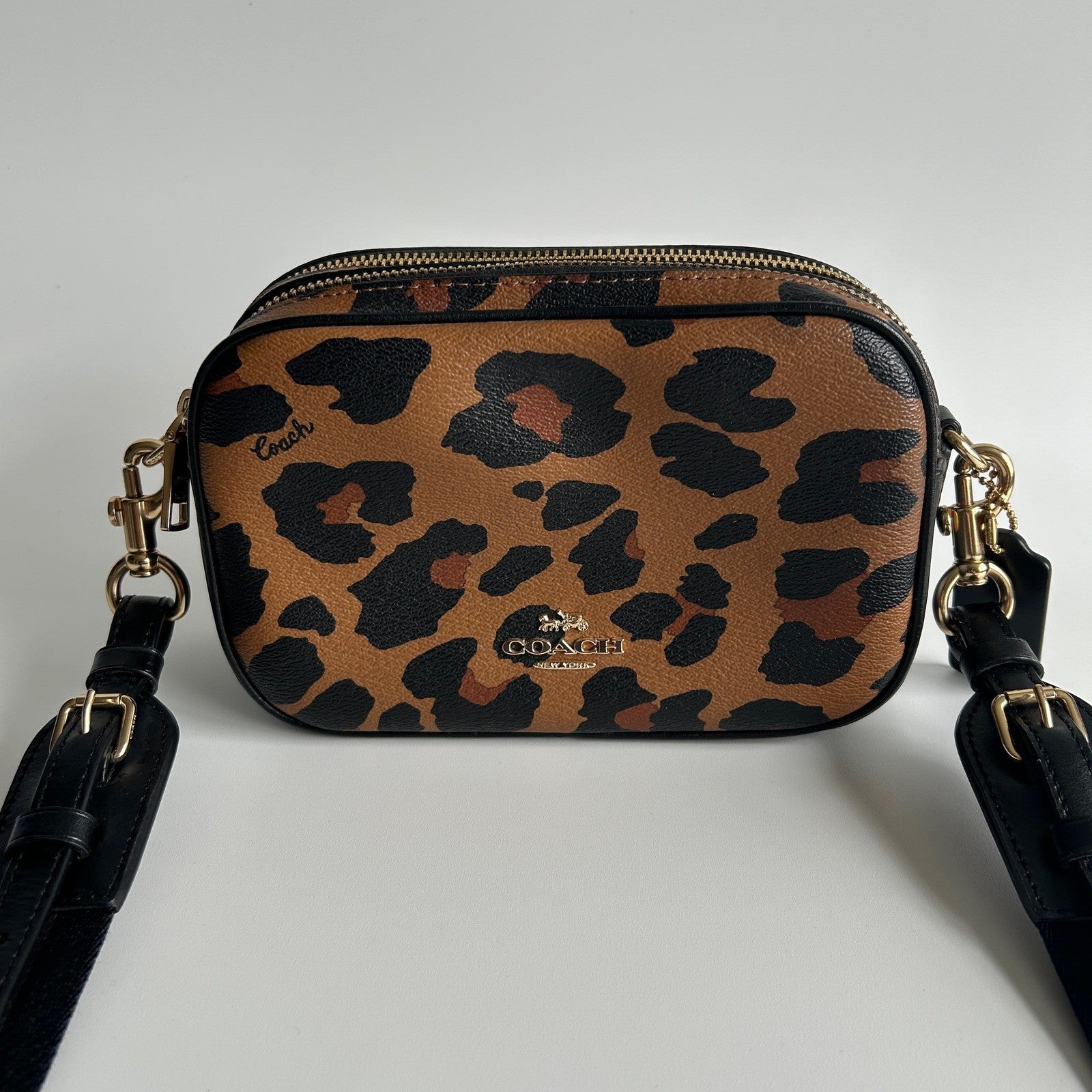 Coach Jamie Camera Bag Leopard Print Coated Canvas Crossbody Excellent