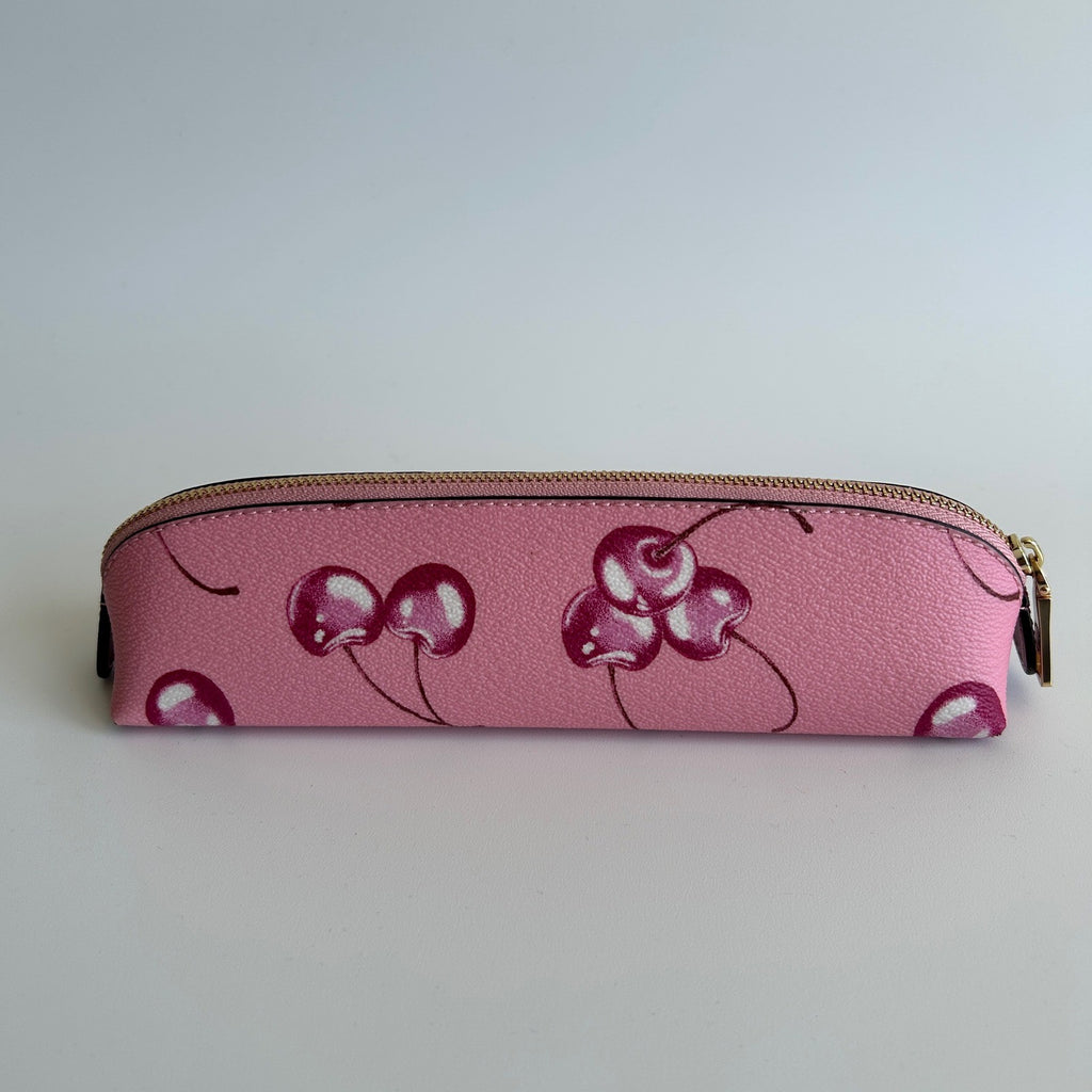Coach Pencil Case Pink Cherry Coated Canvas Cosmetic Bag Excellent