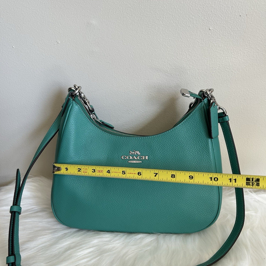 Coach Teri Hobo Teal Pebbled Leather Shoulder Bag Excellent