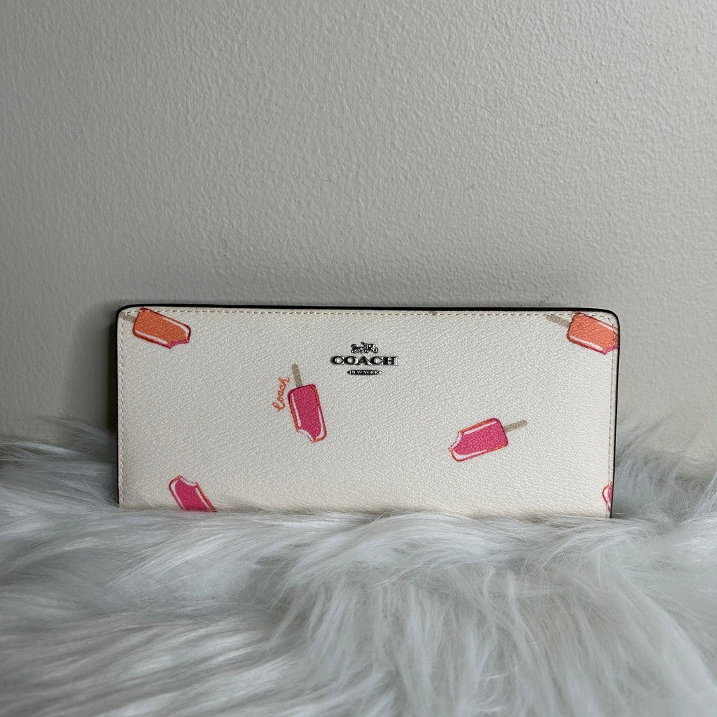 Coach Popsicle Print Chalk White Crossgrain Leather Slim Wallet NEW