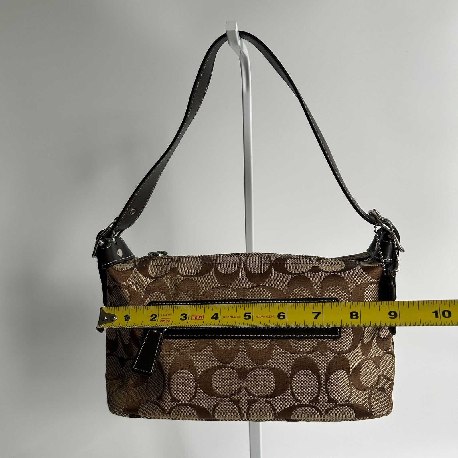 Coach Signature Demi Brown Canvas Leather Shoulder Bag 6094 Excellent