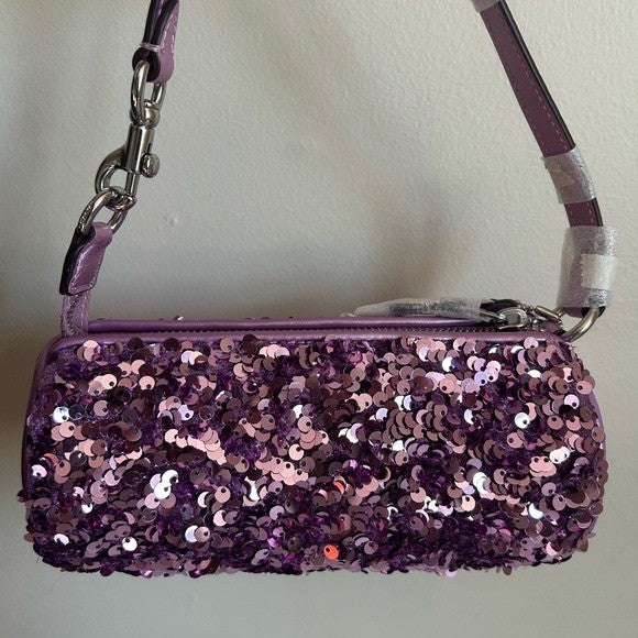Coach Sequin Nolita Barrel Bag Lilac Metallic Leather Shoulder Bag NWT CQ589