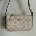 Coach Nolita 19 Light Khaki Ivory Signature Canvas Wristlet Bag Excellent