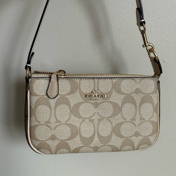 Coach Nolita 19 Light Khaki Ivory Signature Canvas Wristlet Bag Excellent