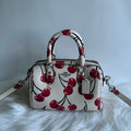 Coach Mini Rowan Satchel Chalk White Cherry Print Leather Crossbody Excellent