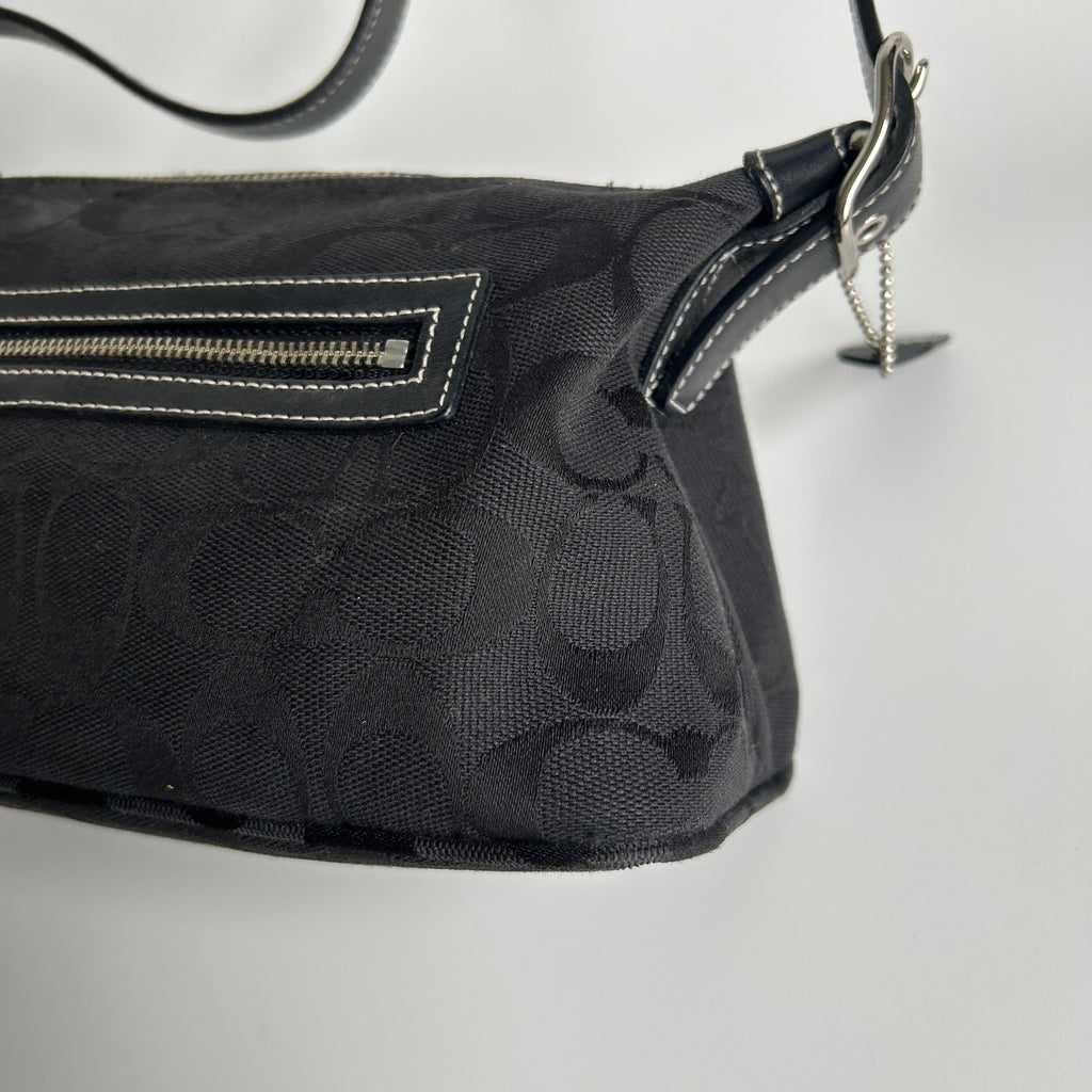 Coach Demi Black Signature Jacquard Canvas Leather Shoulder Bag 6044 Excellent