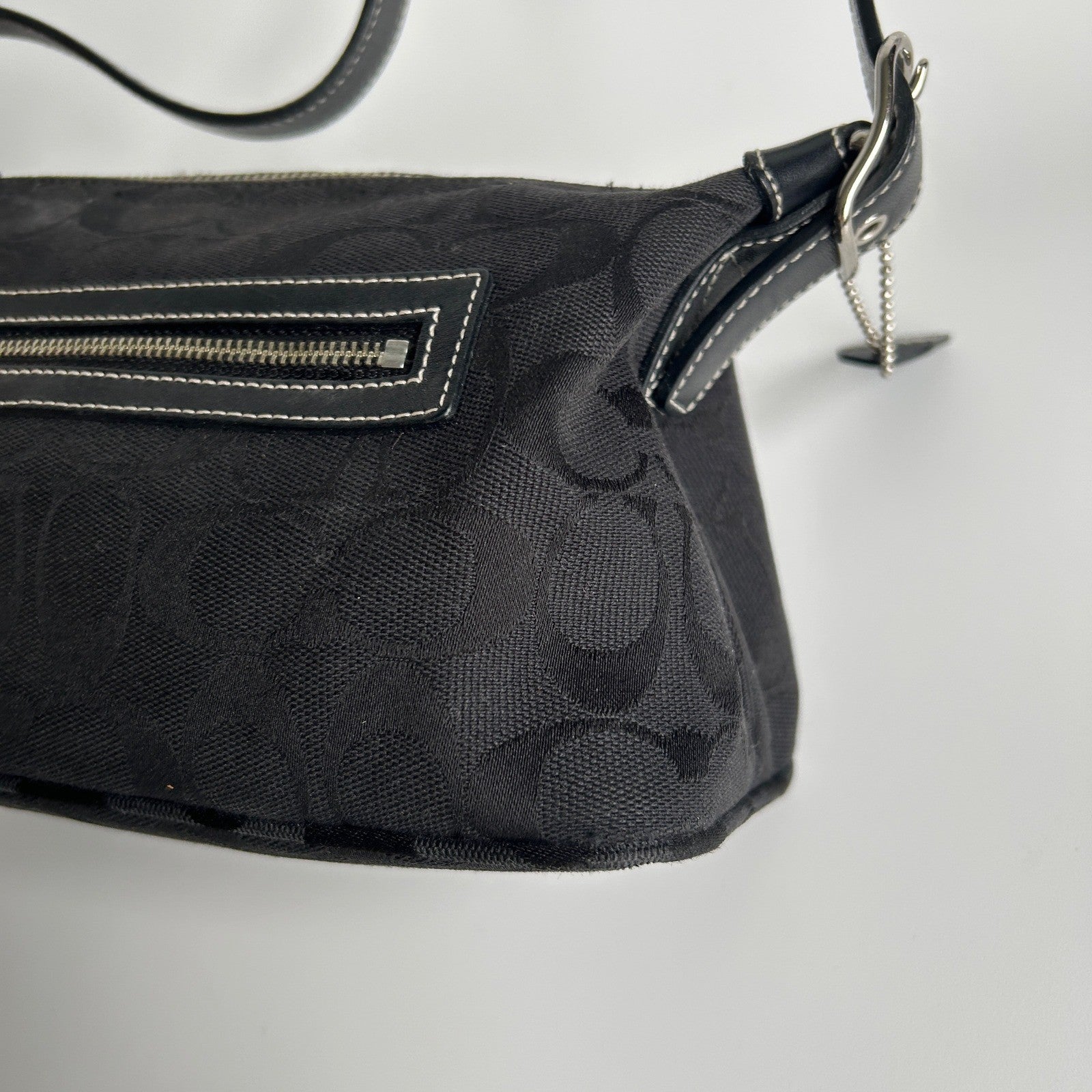 Coach Demi Black Signature Jacquard Canvas Leather Shoulder Bag 6044 Excellent