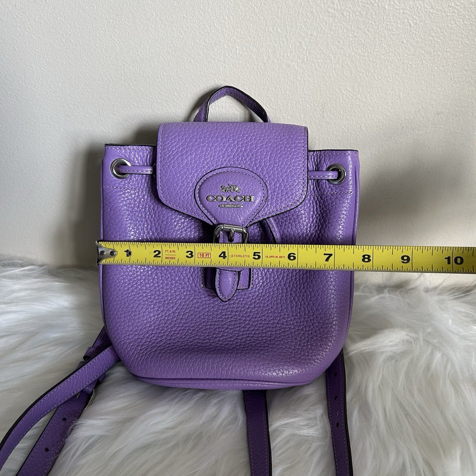 Coach Amelia Mini Purple Pebbled Leather Backpack Excellent
