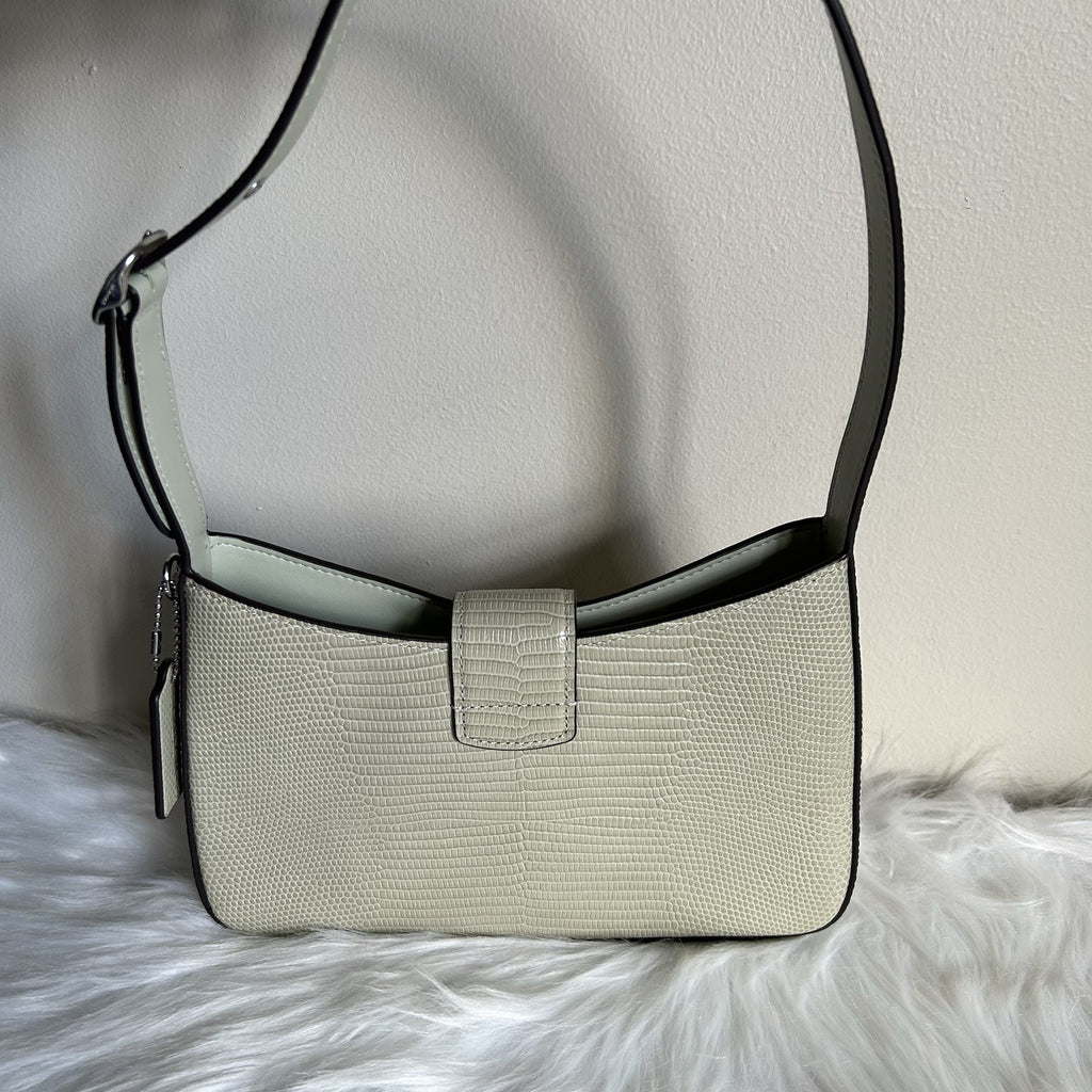 Coach Eliza Light Green Lizard Embossed Leather Shoulder Bag Excellent