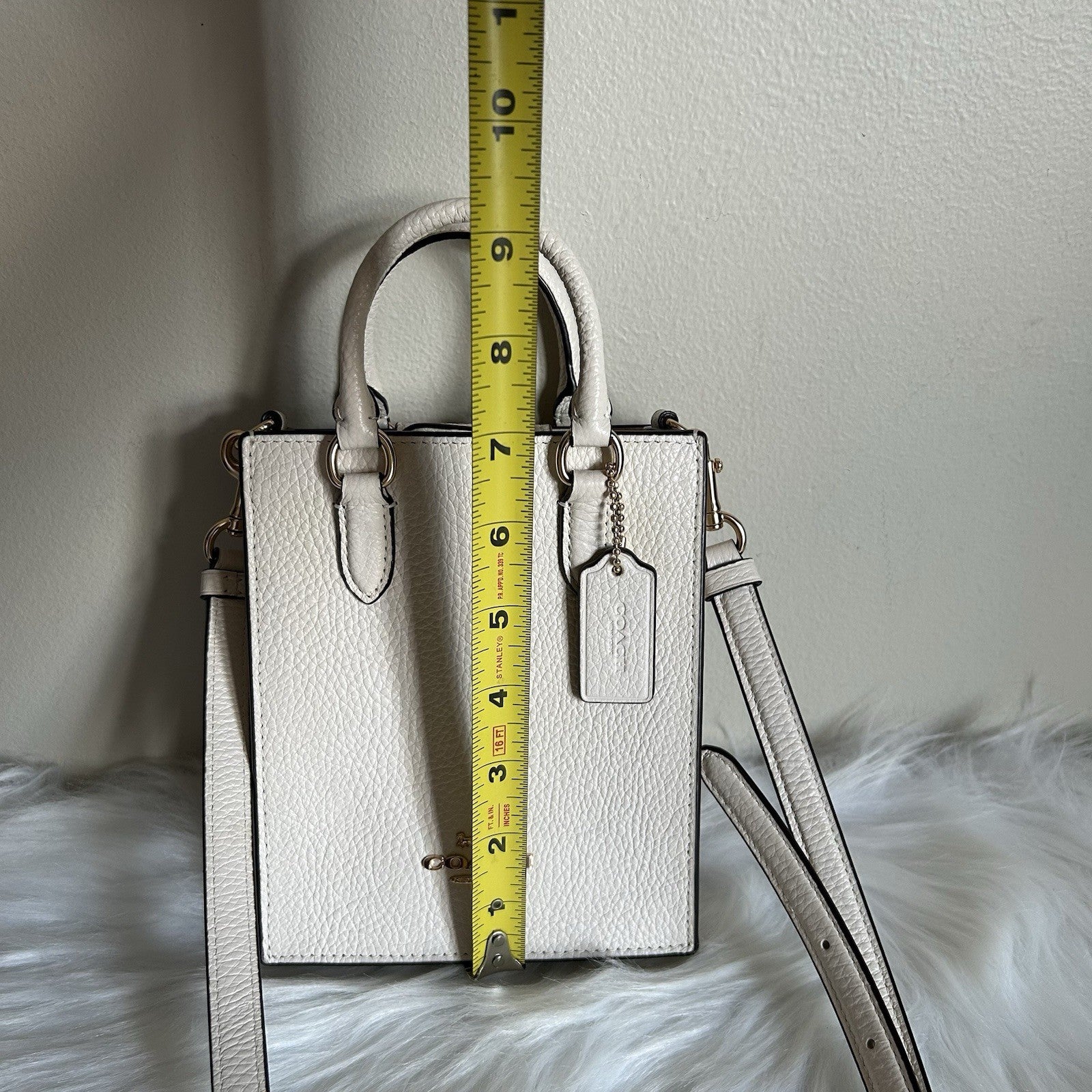 Coach North South Mini Tote Chalk White Pebbled Leather Crossbody Bag Excellent