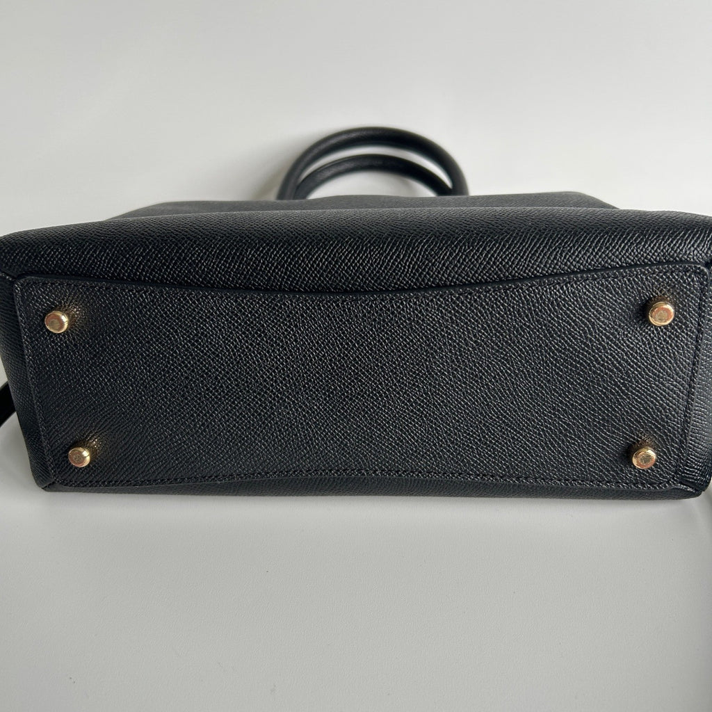 Coach Mini Lillie Carryall Black Crossgrain Leather Satchel Excellent